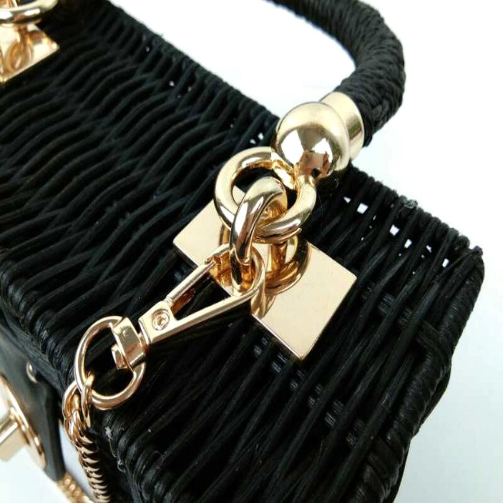 WillowCrate™ – Retro Black Rattan Box Bag - enhanced image 5