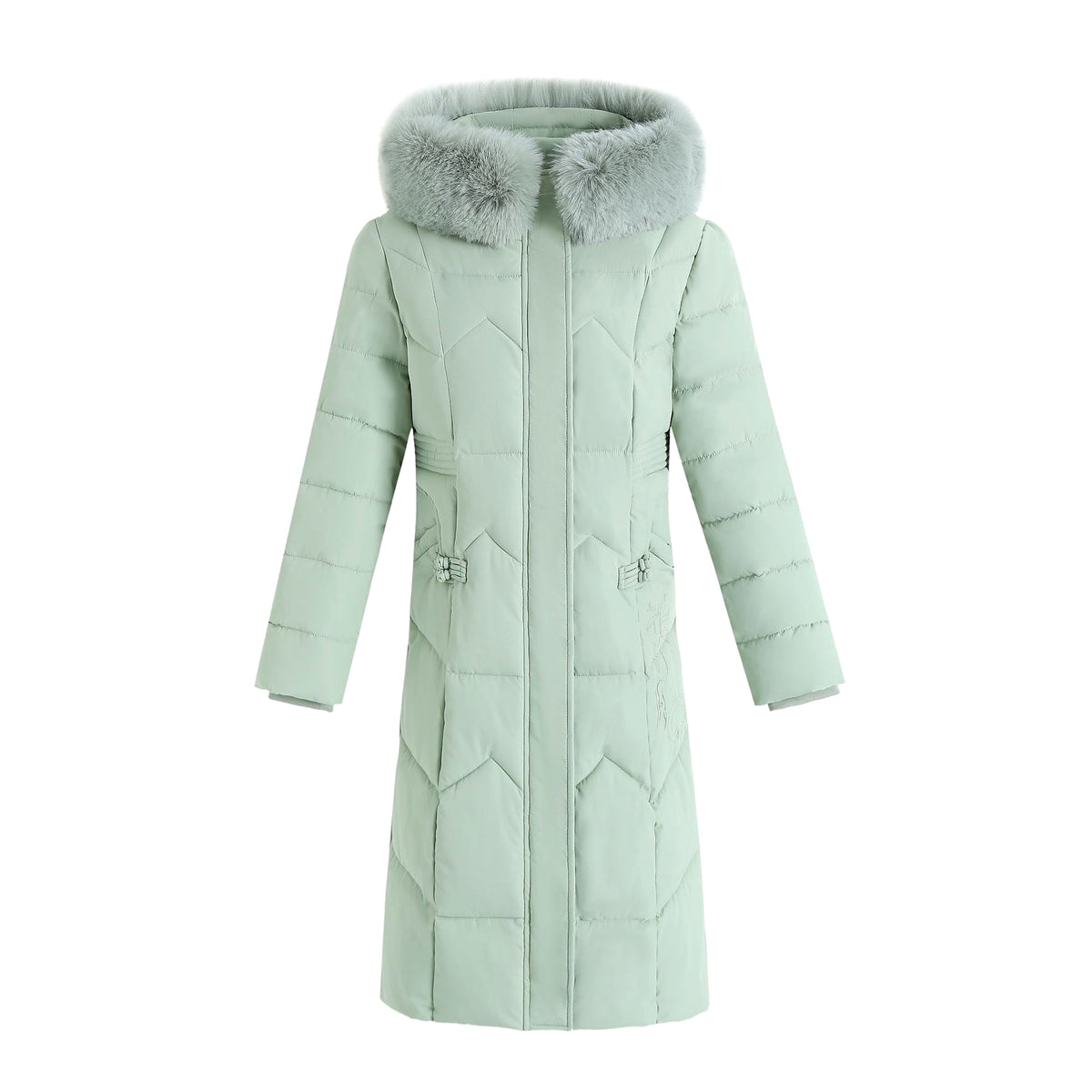 Winter Long Coat With Thickened Fur Collar Straight Slim Cotton-padded Jacket Women - enhanced image 5
