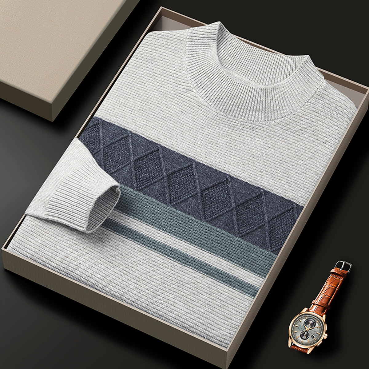Winter Men's Round Neck Warm Sweater - enhanced image 5