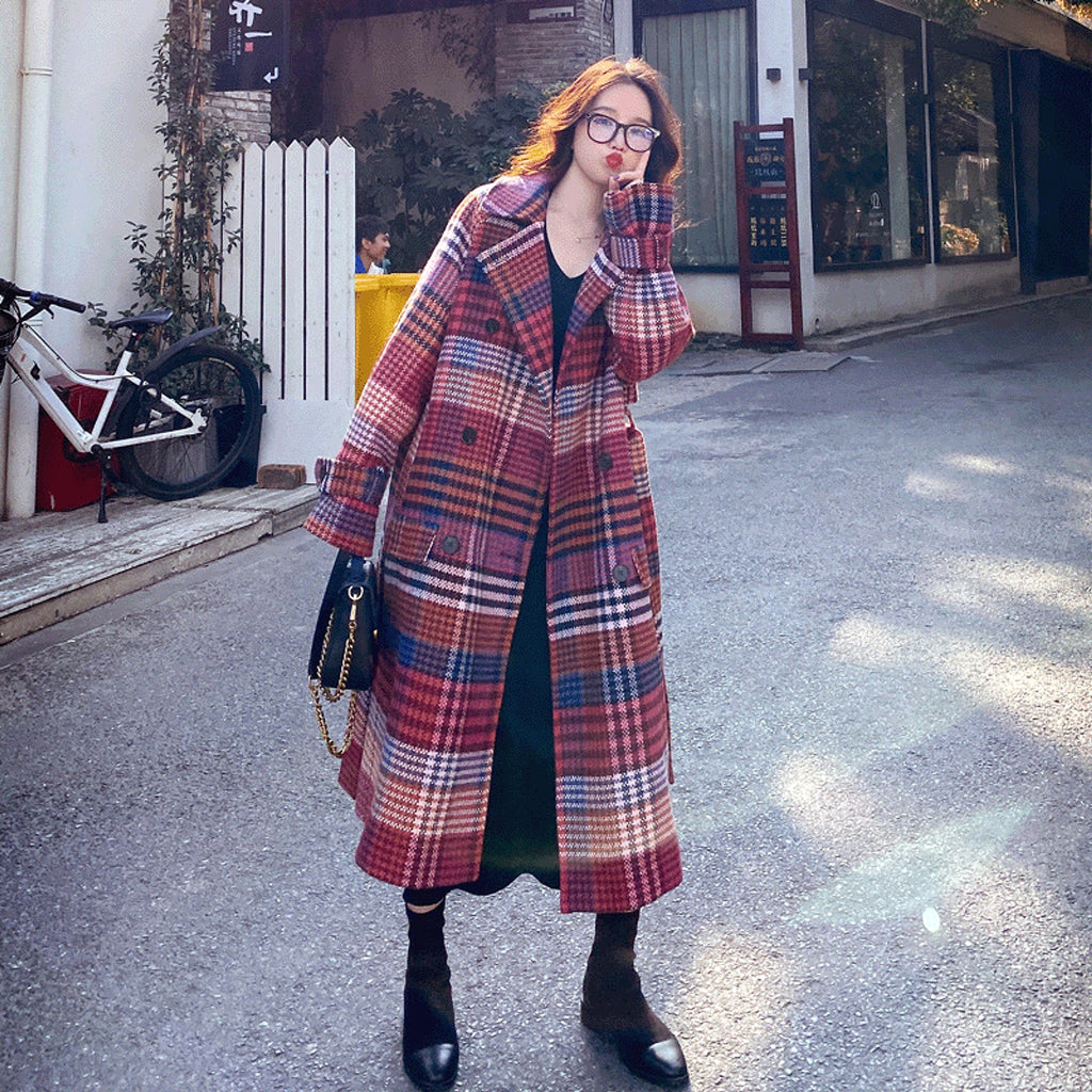 Winter New Plus Size Women's Thick Woolen Retro Check Woolen Coat Jacket - enhanced image 5