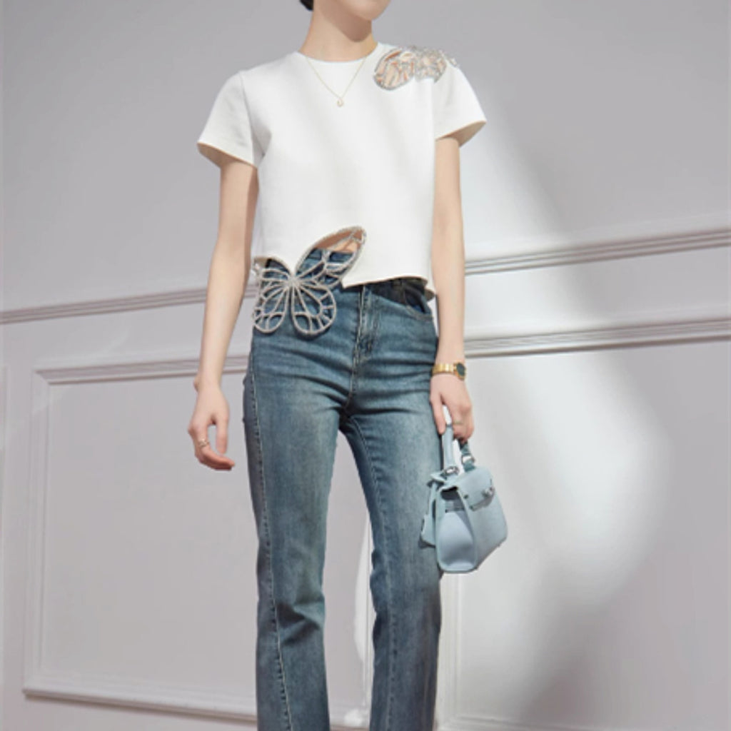 Women With Hollow Flowers Jeans - enhanced image 5