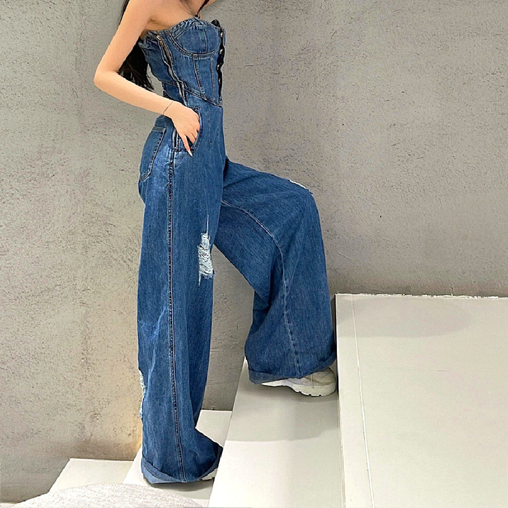Women's  Bra Denim Jumpsuit - enhanced image 5