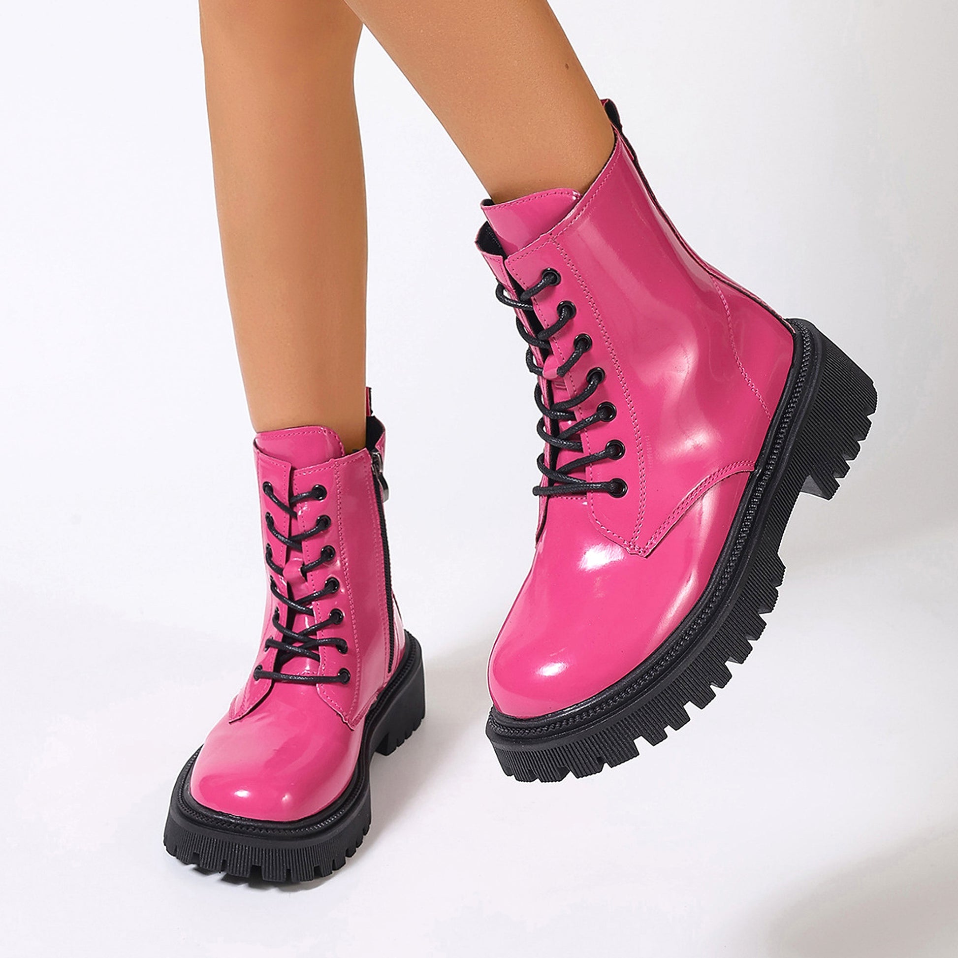 Women's Bright Leather Side Zipper Boots - enhanced image 5