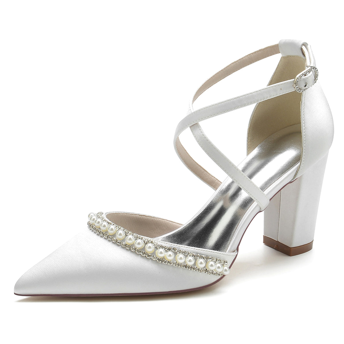 Women's Fashion Pointed Toe Chunky Rhinestone High Heels Shoe - enhanced image 5
