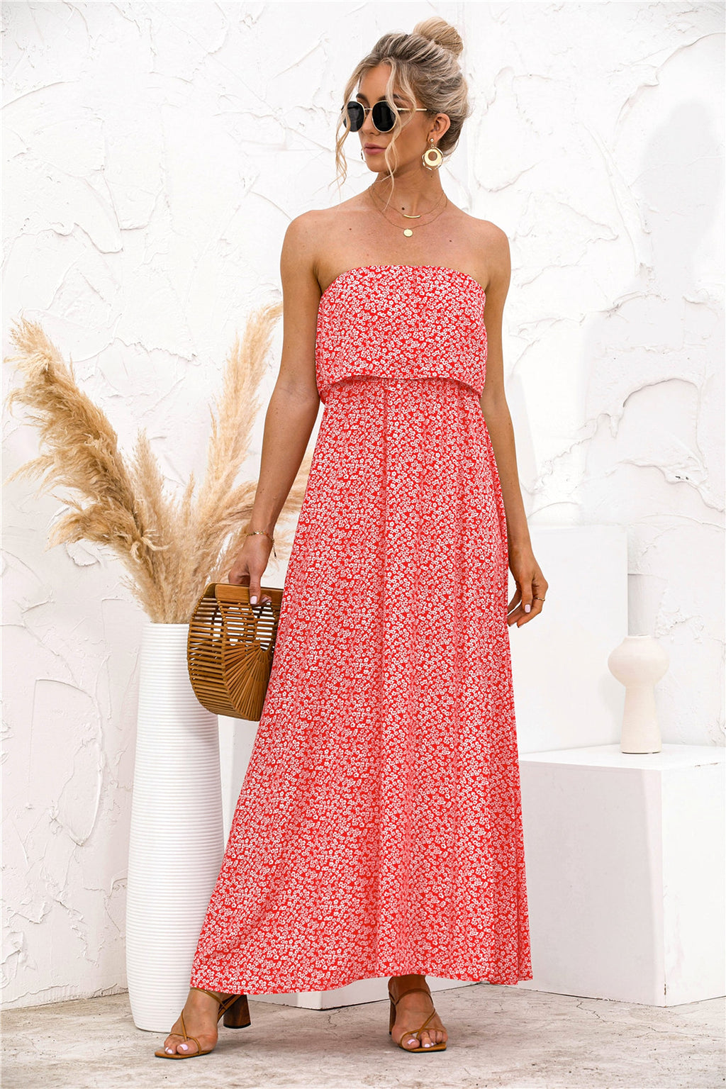 Women's Fashion Tube Top Floral Split Dress - enhanced image 5