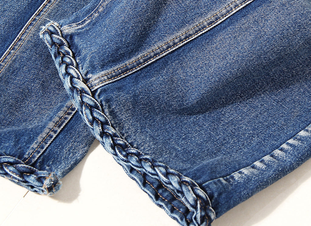 Women's Handmade Braided Wide Leg Jeans - enhanced image 5