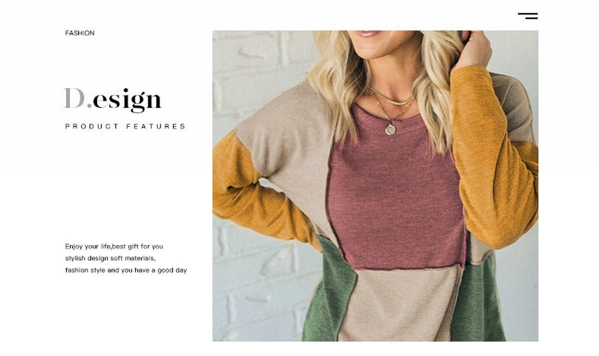 Women's Knitted Round Neck Irregular Contrast Color Long Sleeves Casual Top T-shirt - enhanced image 5
