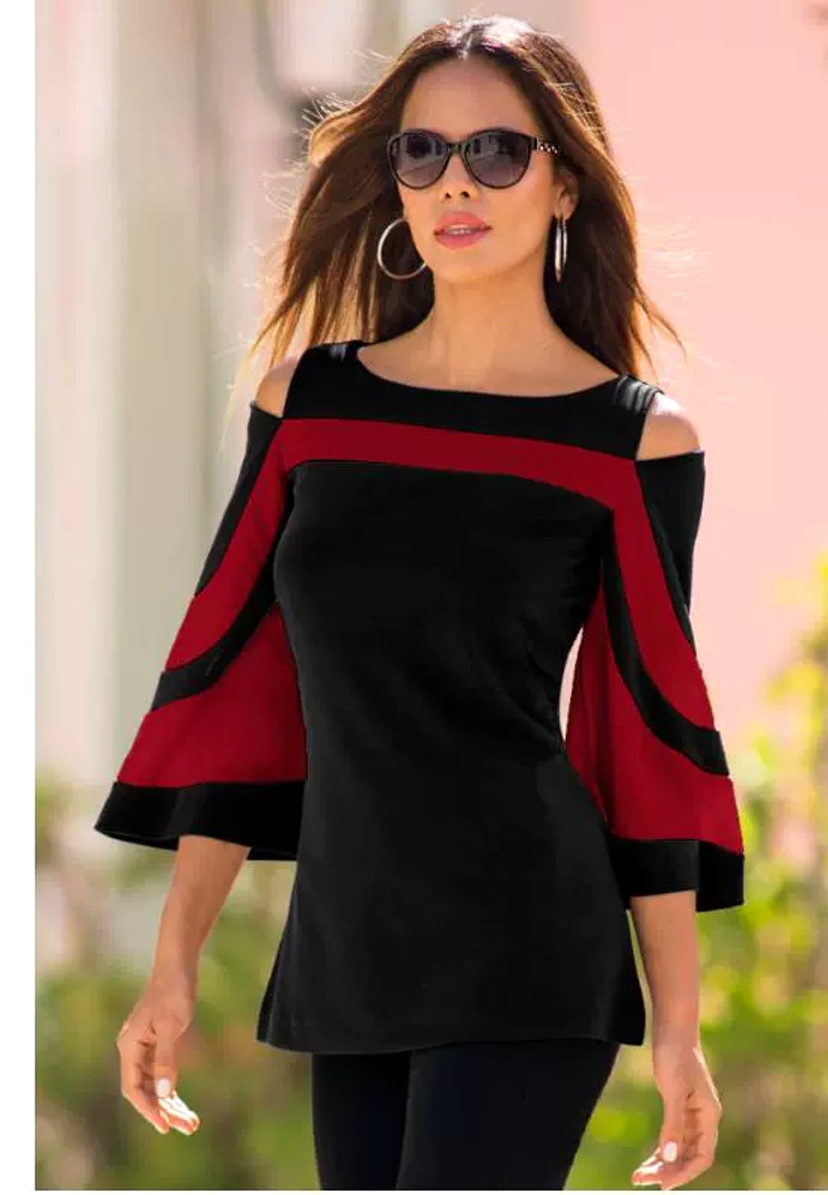 Women's Off-the-shoulder Flared Sleeves Top T-shirt - enhanced image 5