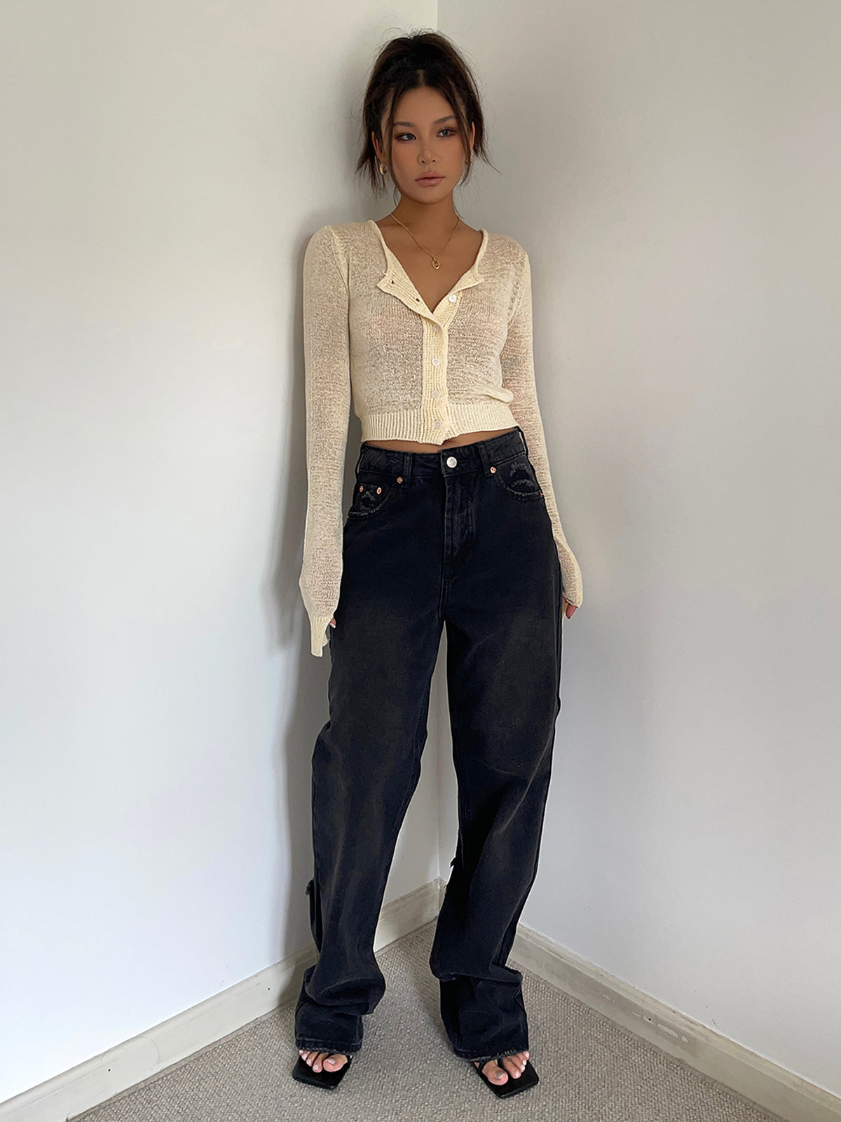 Women's Retro High Waist Loose Wide Legs Jeans - enhanced image 5