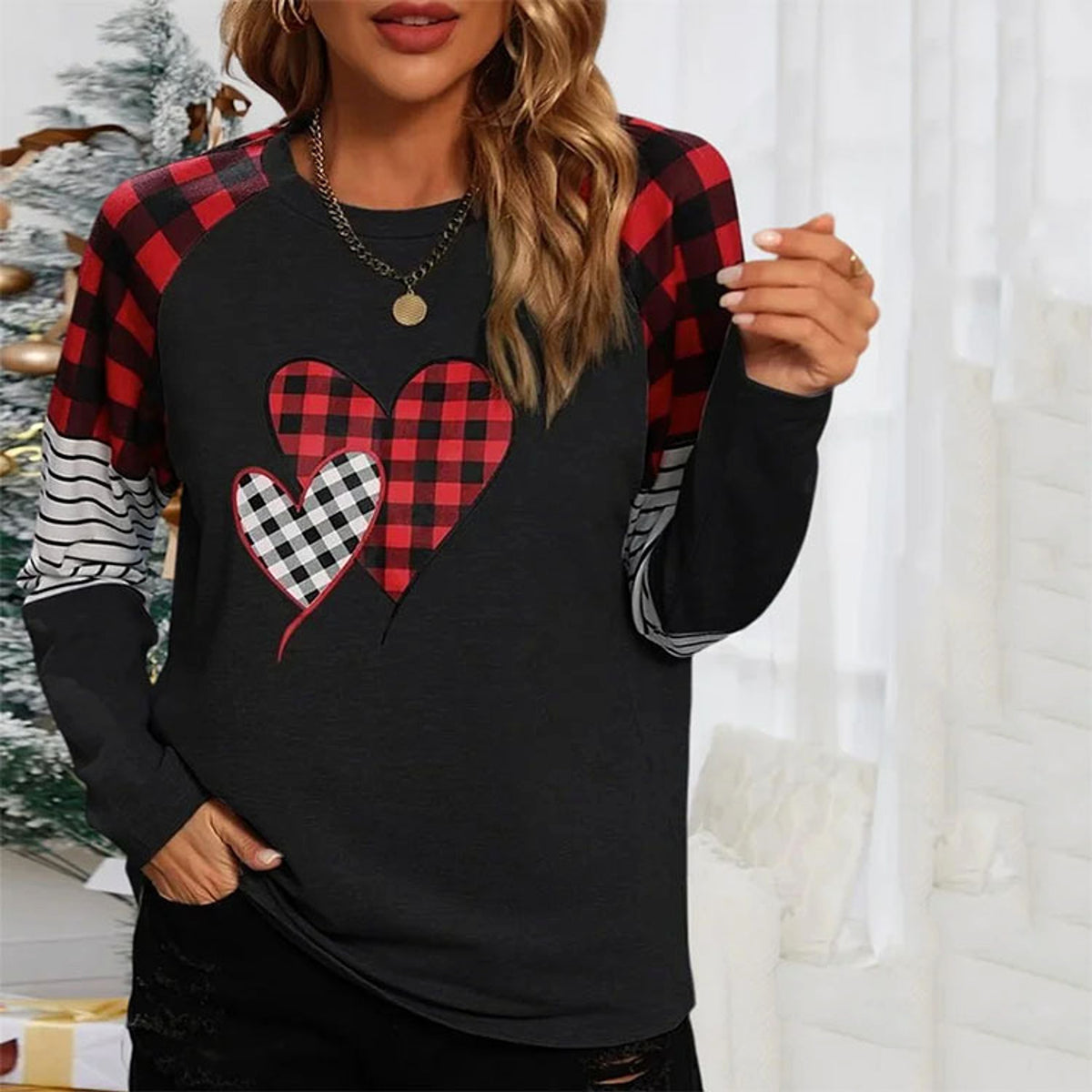 Women's Round Neck Long-sleeved Sweater Women's Plaid - enhanced image 5