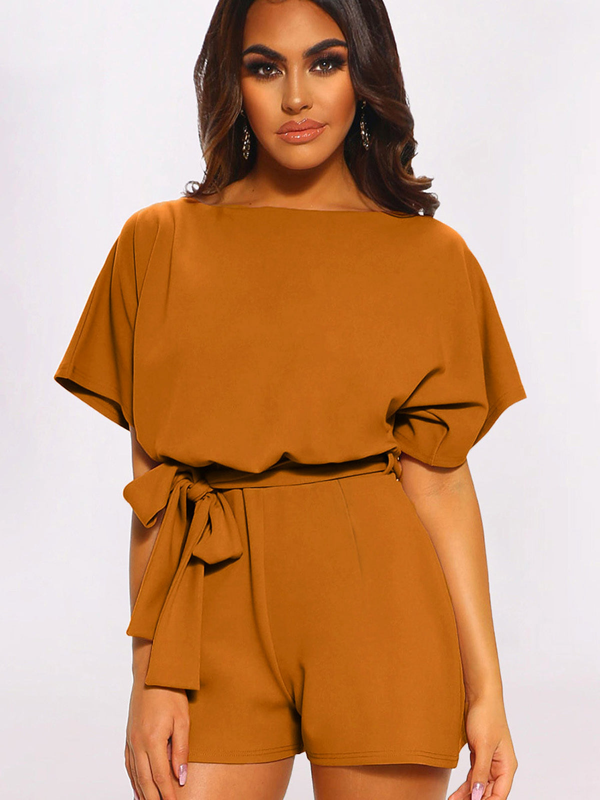 Women's Round Neck Short-sleeved Lace-up Jumpsuit - enhanced image 5