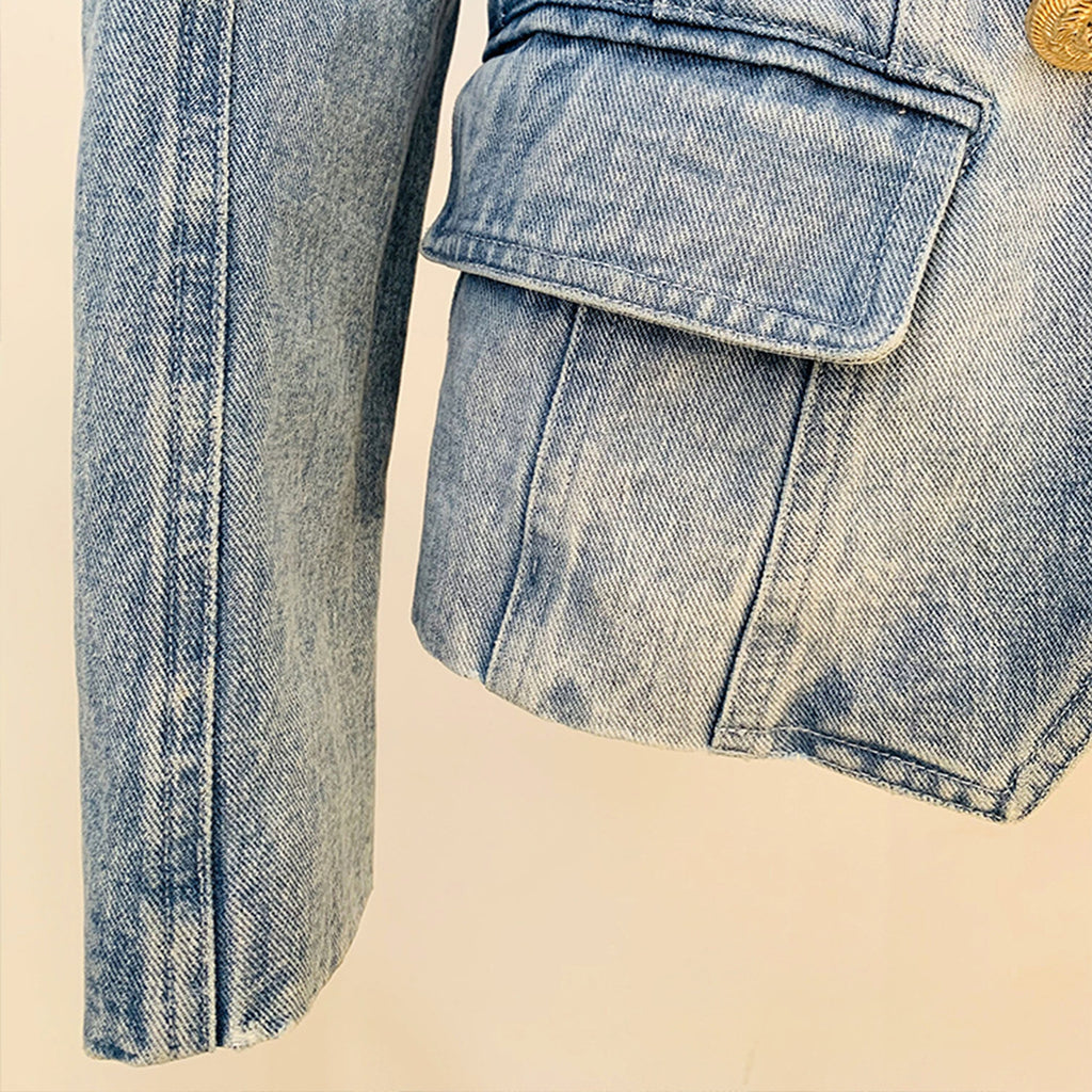 Women's Slim Double-breasted Lion Button Denim Suit Jacket - enhanced image 5