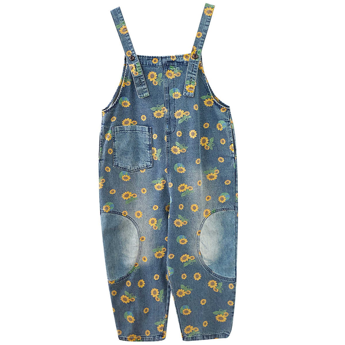 Women's Summer Retro Literary Print Denim Overalls - enhanced image 5