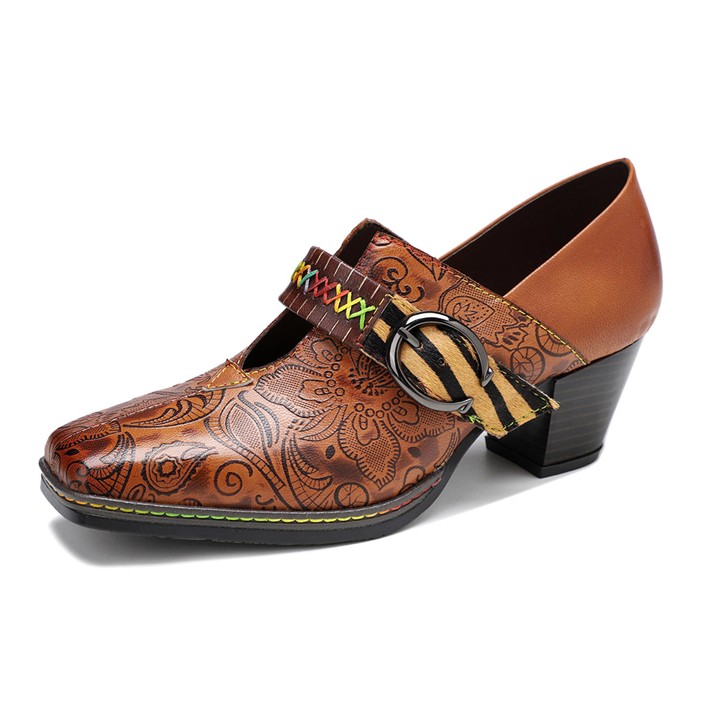 Women's thick heel leather shoes - enhanced image 5