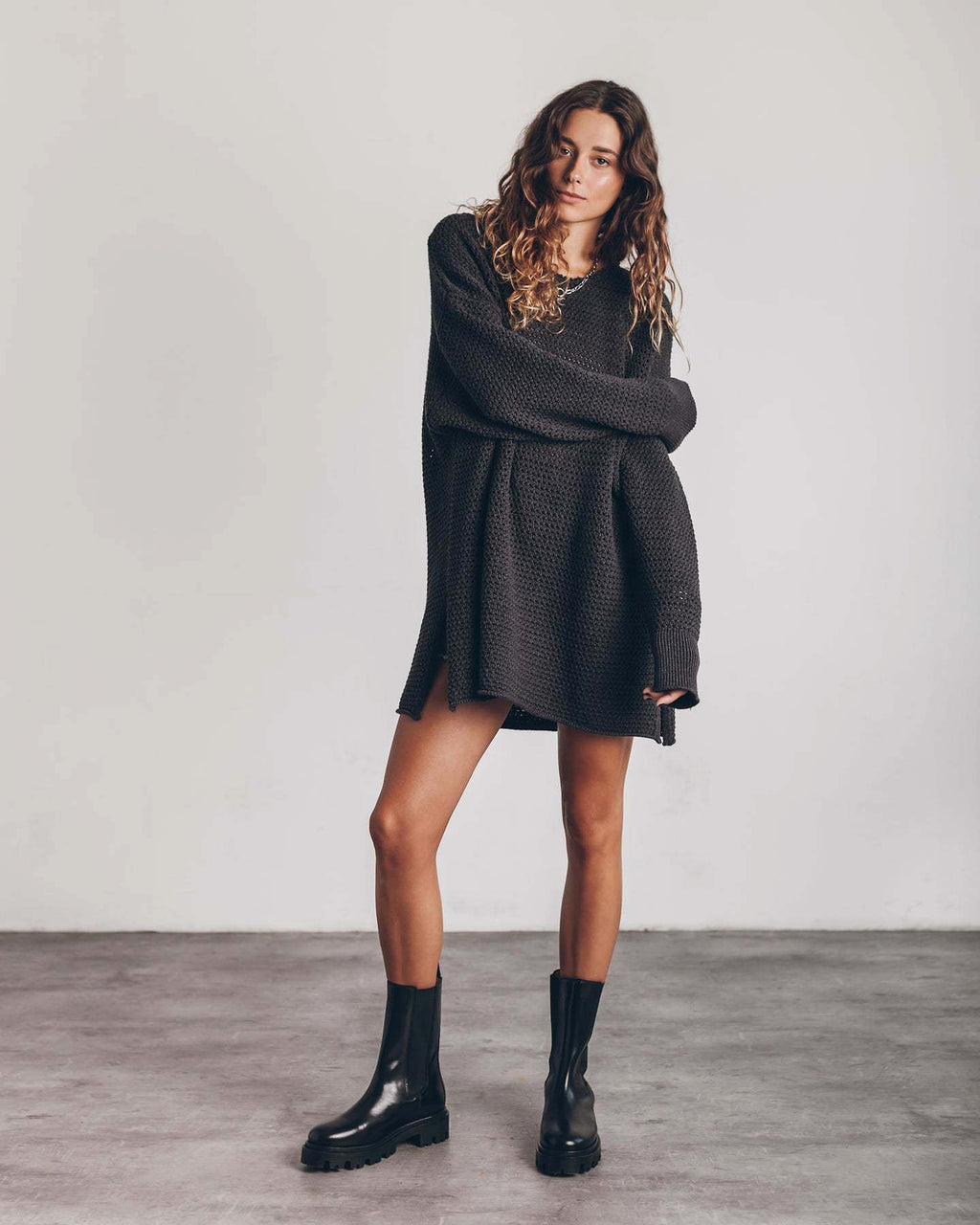A.1 Women's Twist Thread Loose All-match Round Neck Sweater Dress - enhanced image 5