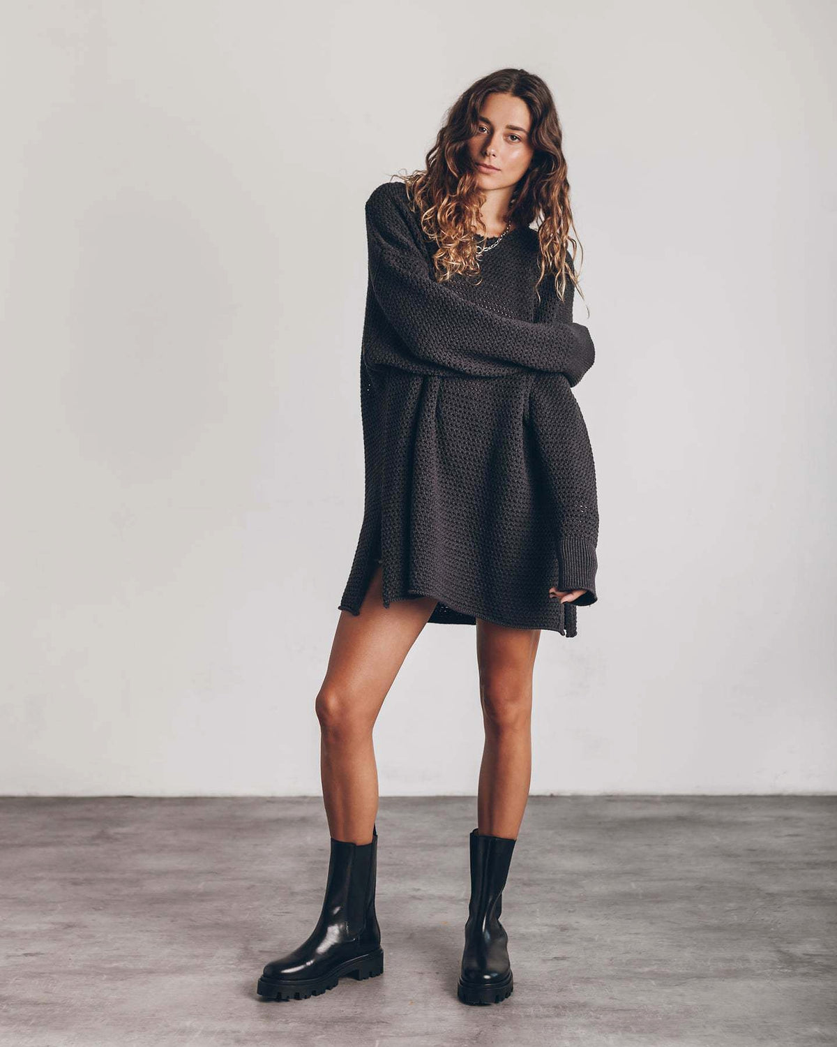 A.1 Women's Twist Thread Loose All-match Round Neck Sweater Dress - enhanced image 5