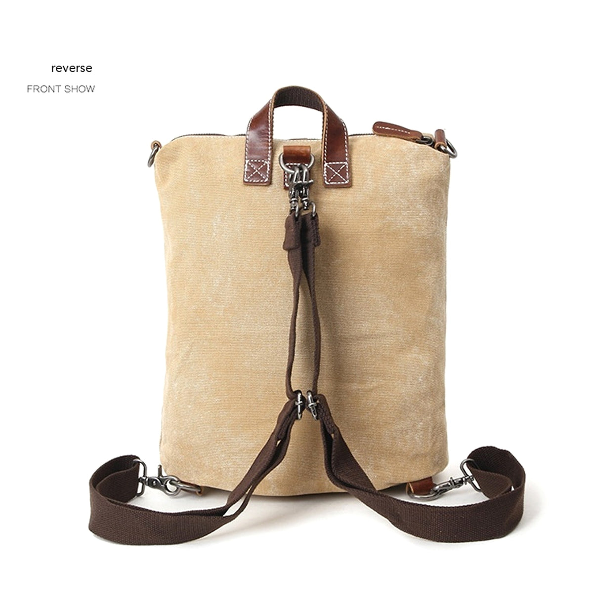 Women's Waterproof Canvas With Top Layer Leather Backpack - enhanced image 5