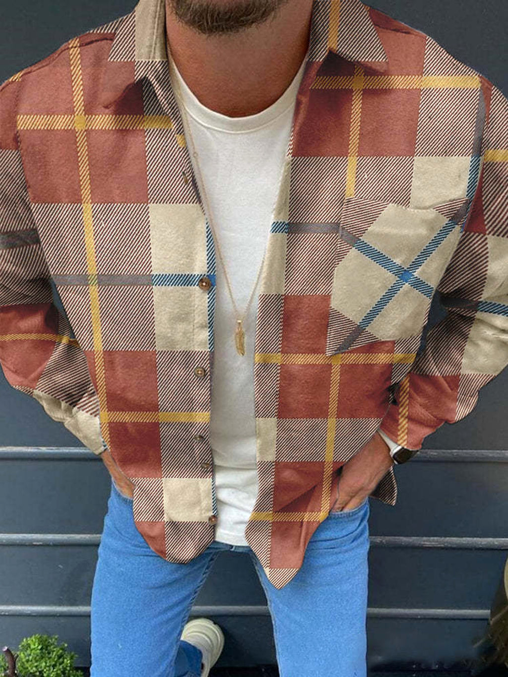A1. W. Suit Jacket Loose Lapels Double Pocket Jacket Long Sleeve Men - enhanced image 5