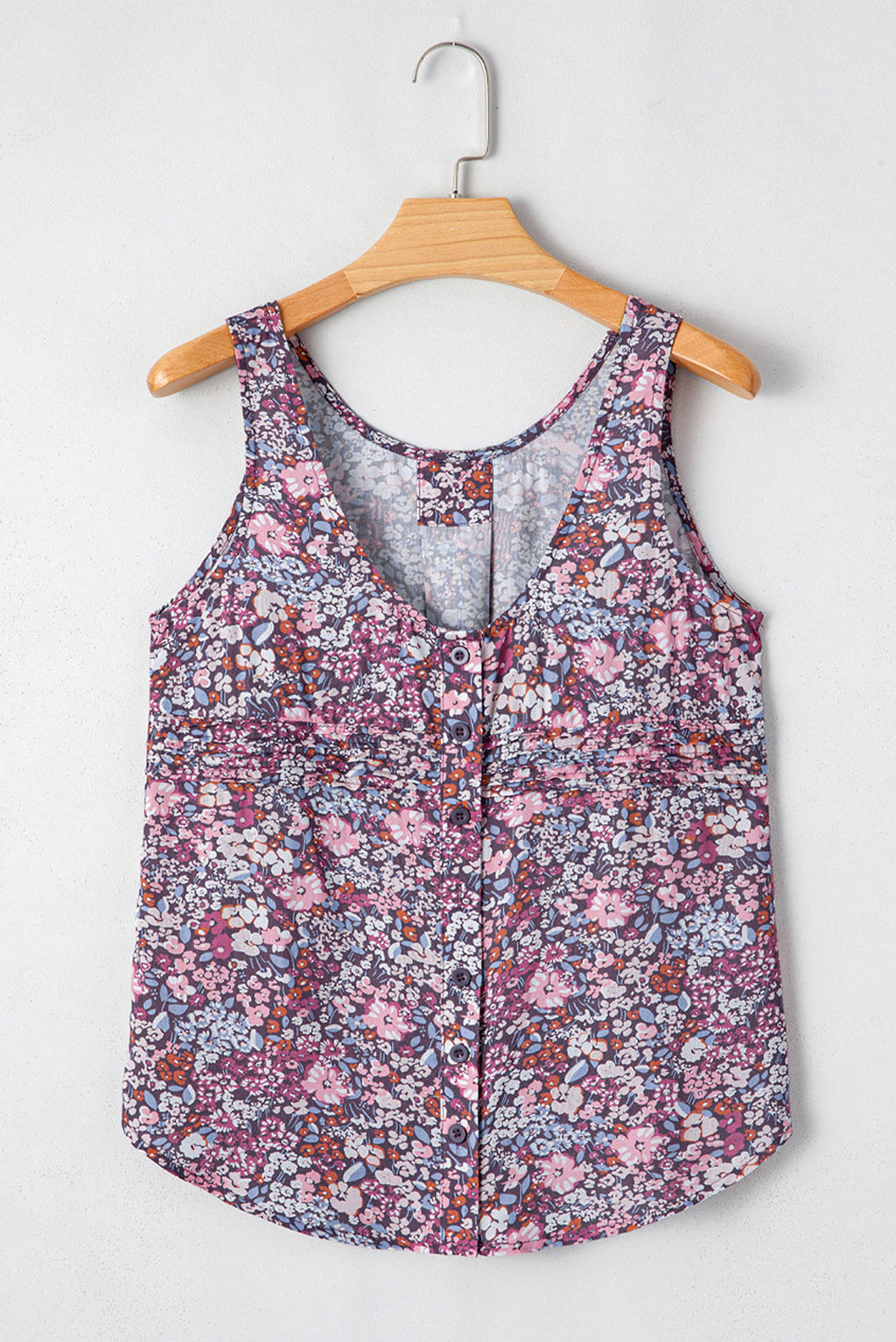 Yellow Boho Floral Pleated Buttoned Front Tank Top - enhanced image 5