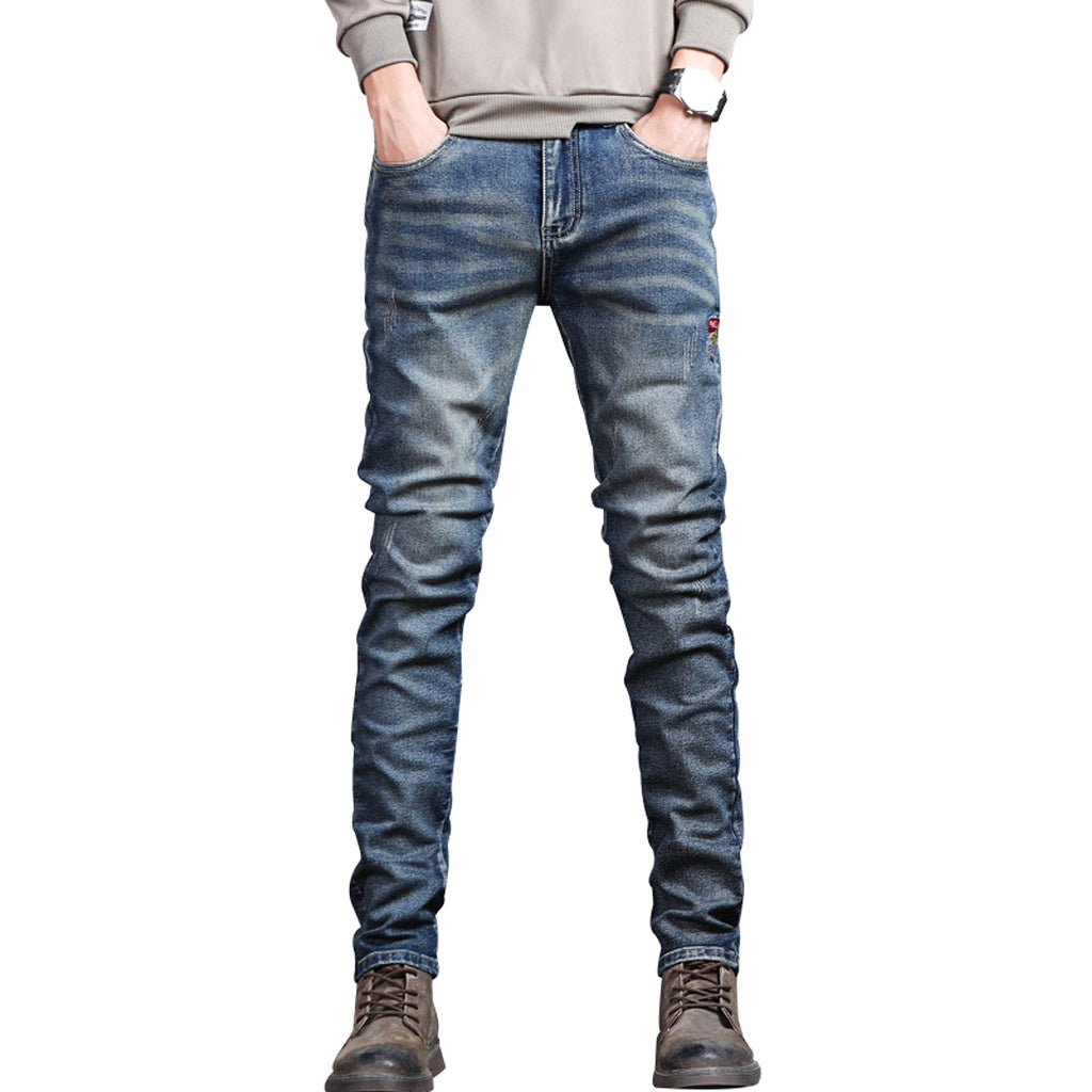 Youth Retro Embroidered Denim Pants Men Jeans - enhanced image 5