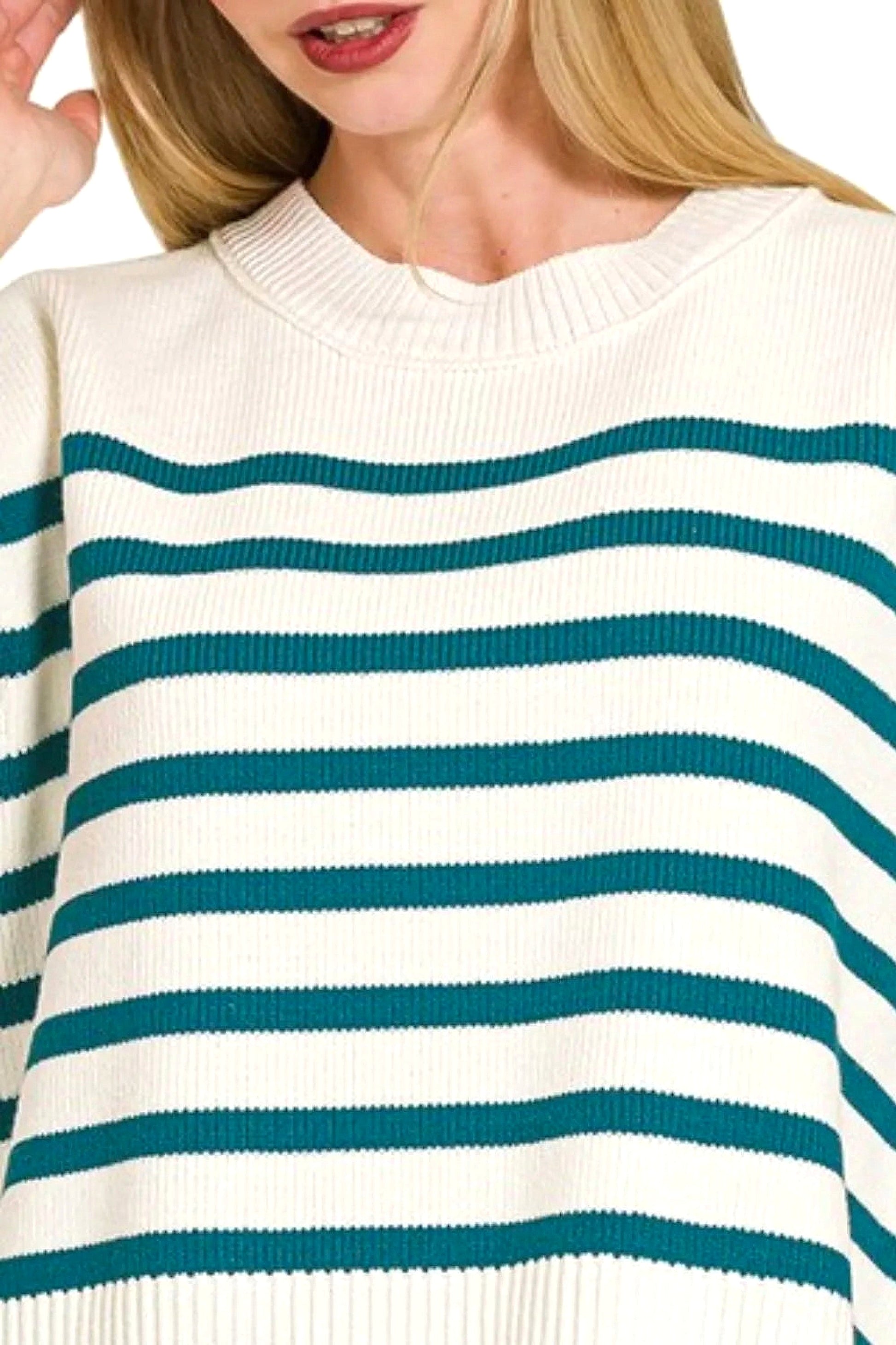 Zenana Oversized Crew Neck Stripe Sweater Vest - enhanced image 5