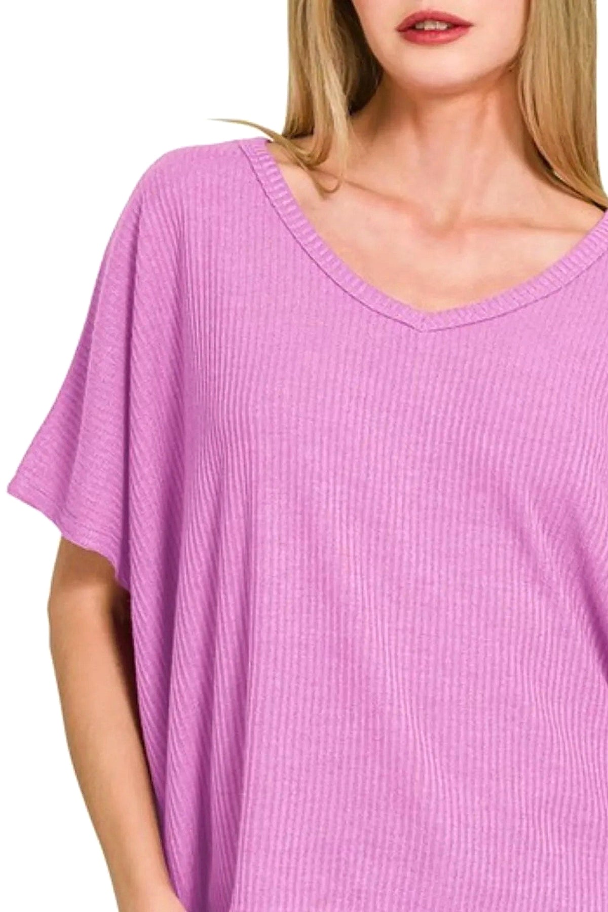 Zenana Ribbed V-Neck Short-Sleeve Knit Top - enhanced image 5