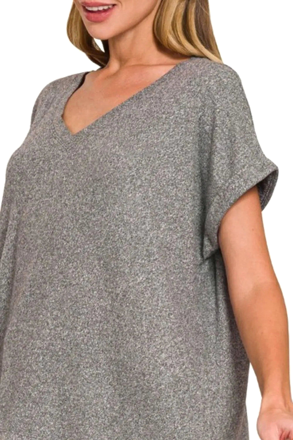 Zenana Soft Melange Hacci V-neck Tee - enhanced image 5