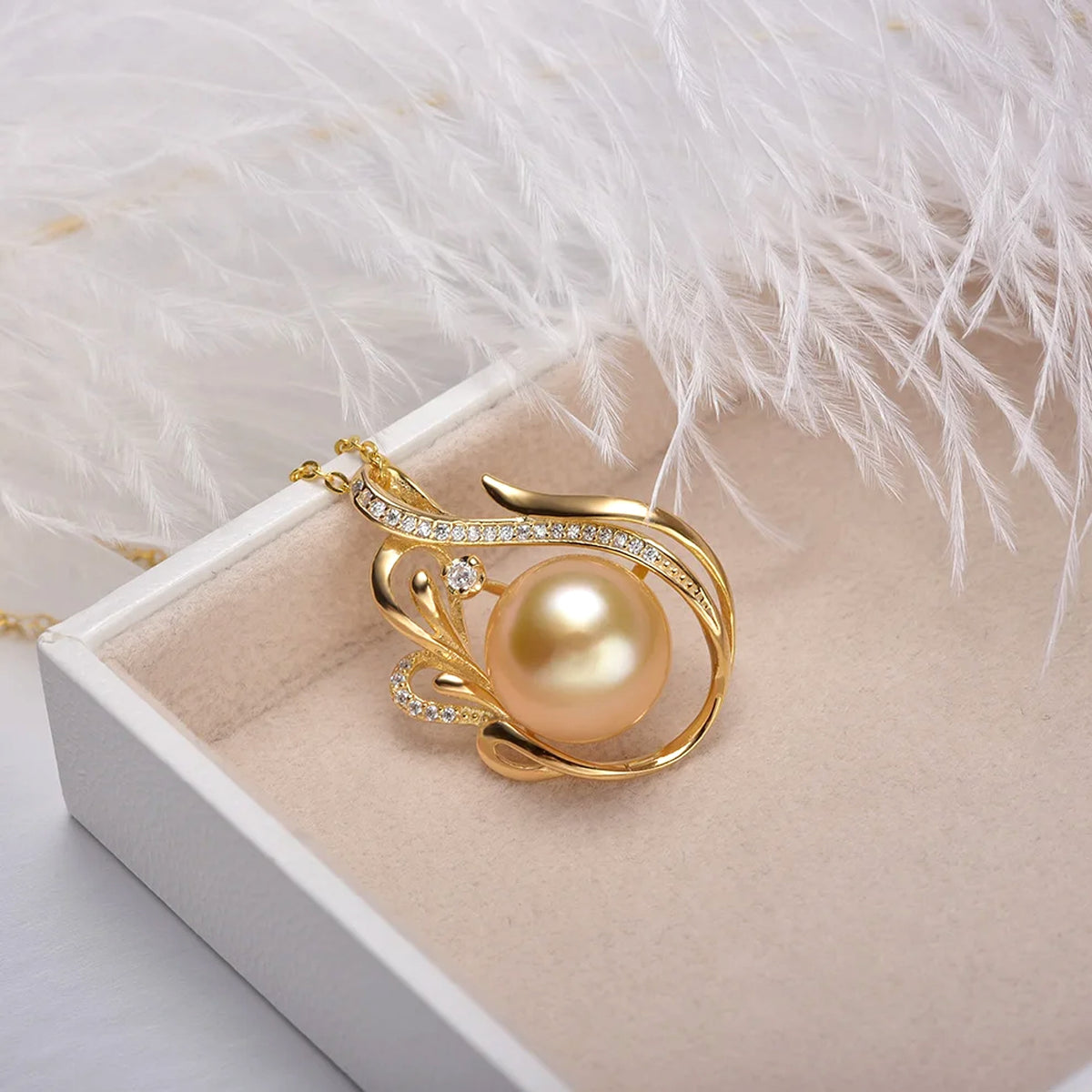 11-12mm 925 Silver Saltwater Gold Pearl Pendant - enhanced image 6