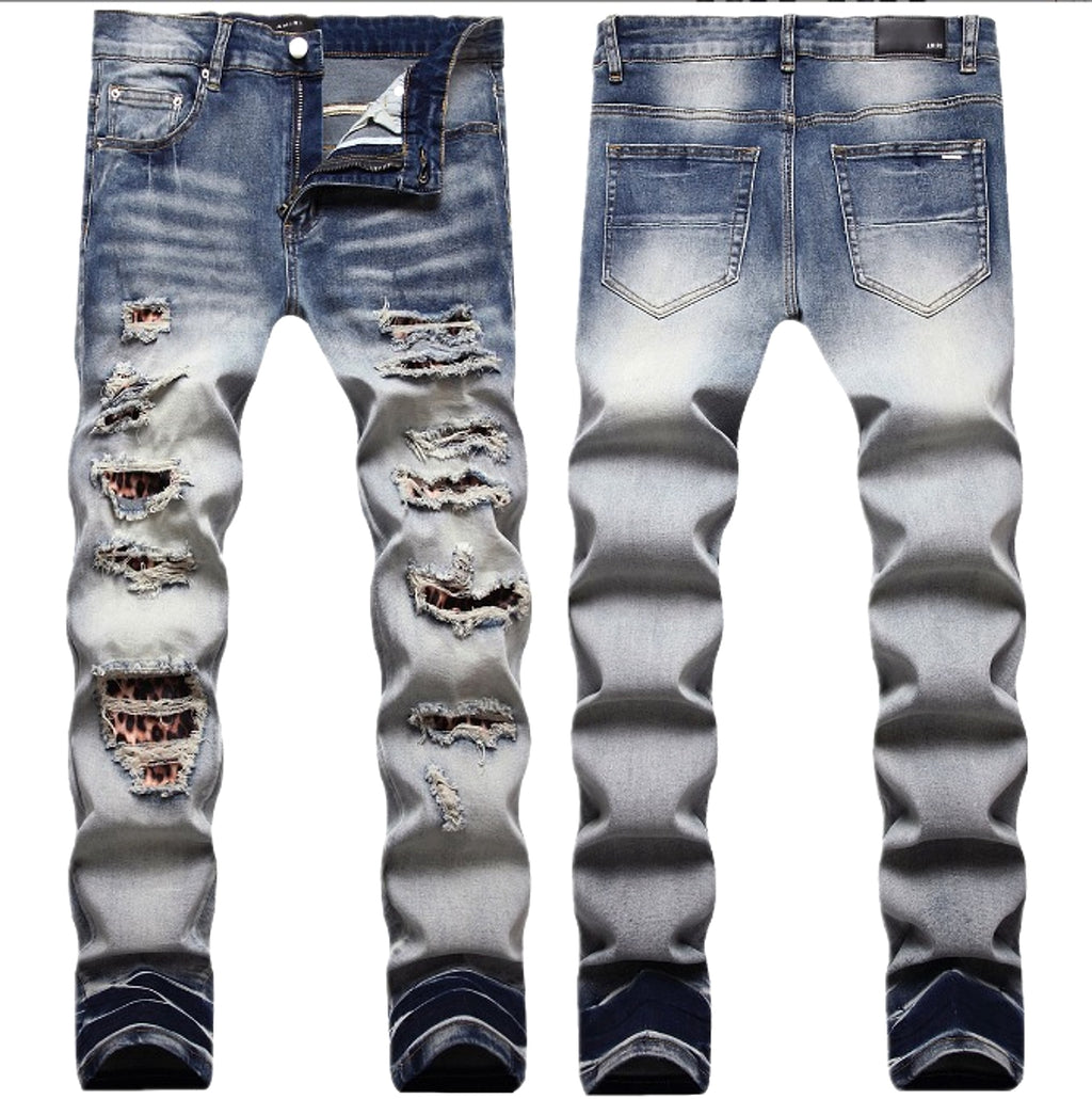 25 Edition – Men’s Slim Fit Ripped Jeans with Light-Wash & Patchwork - enhanced image 6