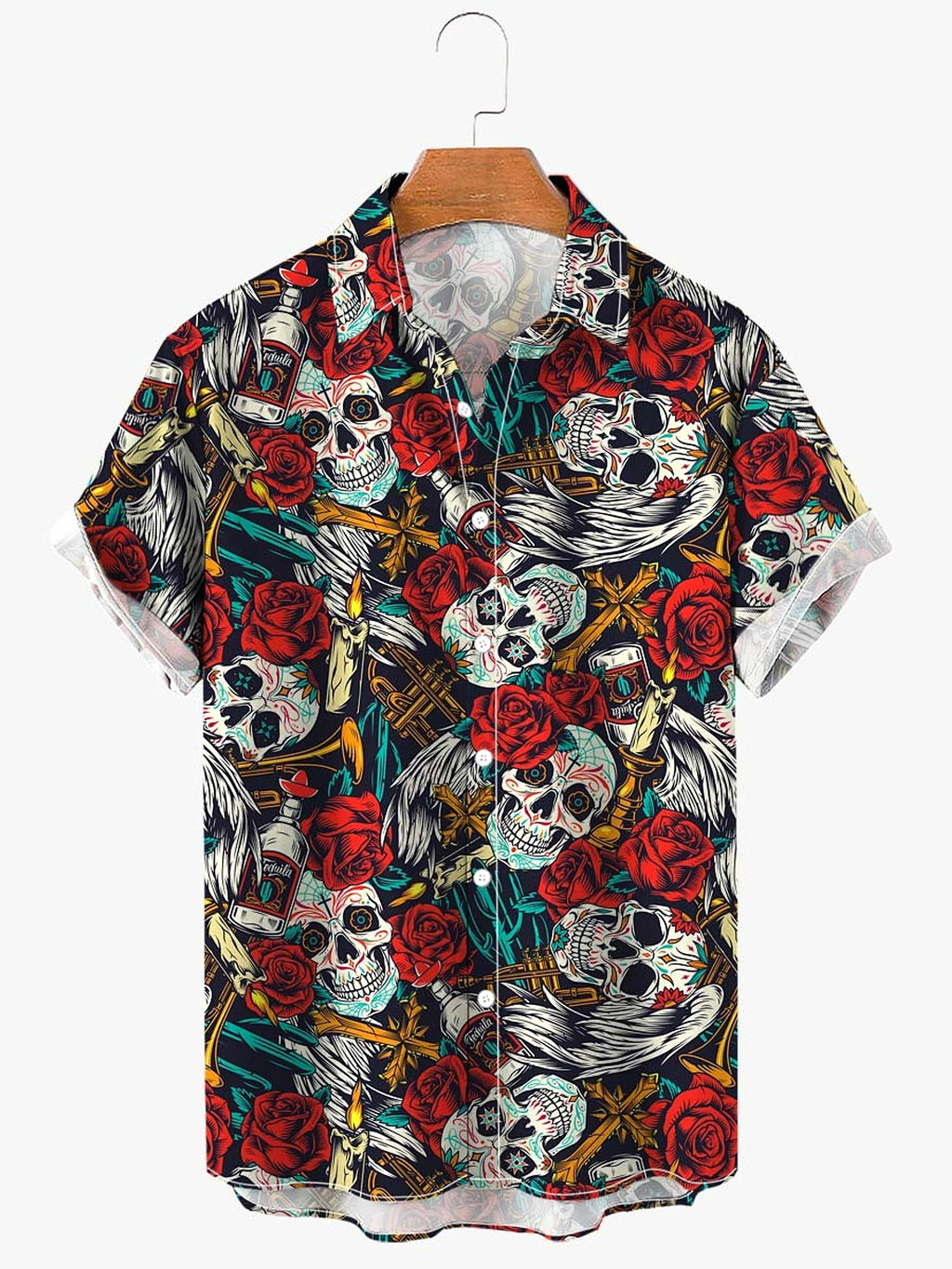 Skull & Roses Printed Men's DressShirt - enhanced image 6