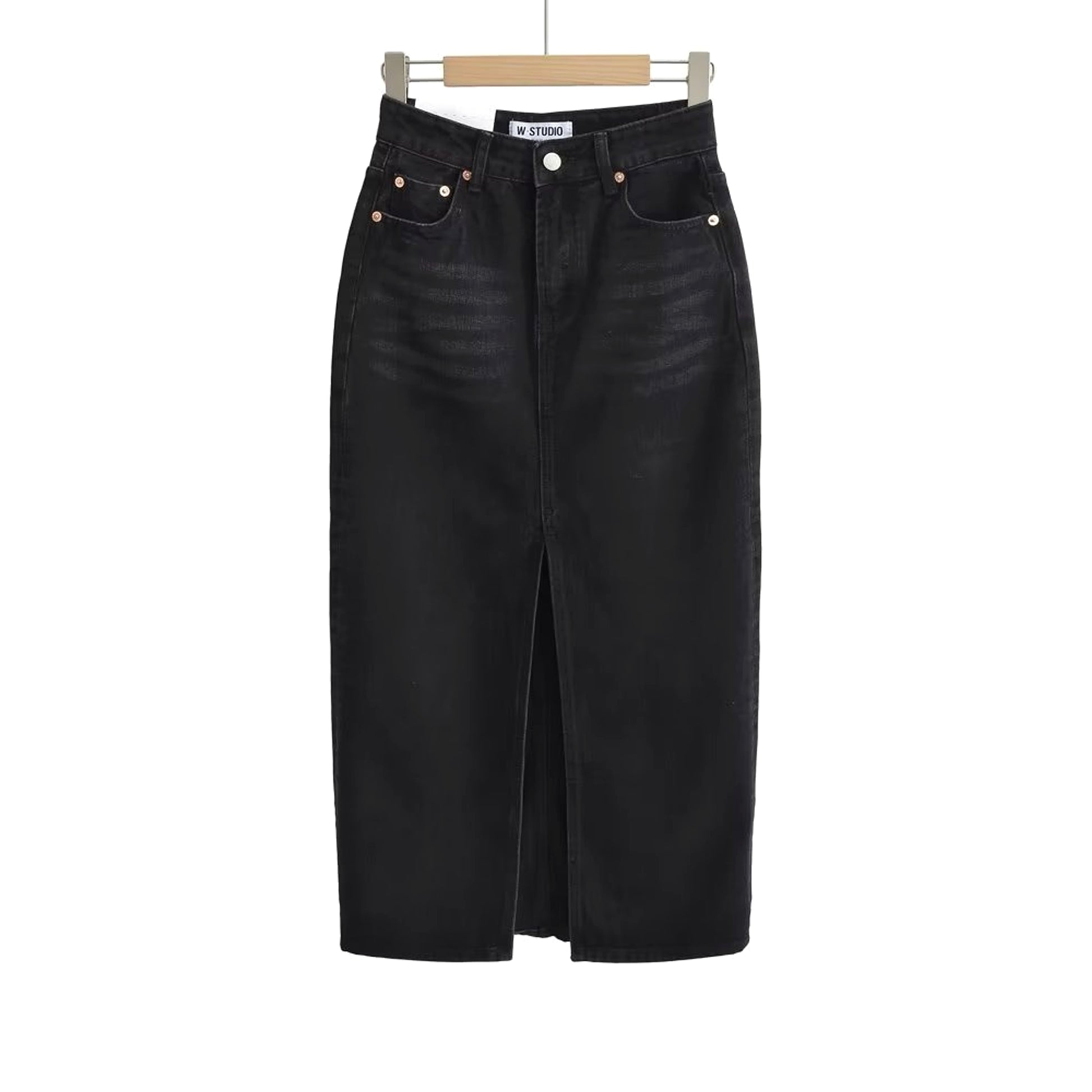 A1. Front Slit Hem Lock Street Denim Skirt - enhanced image 6