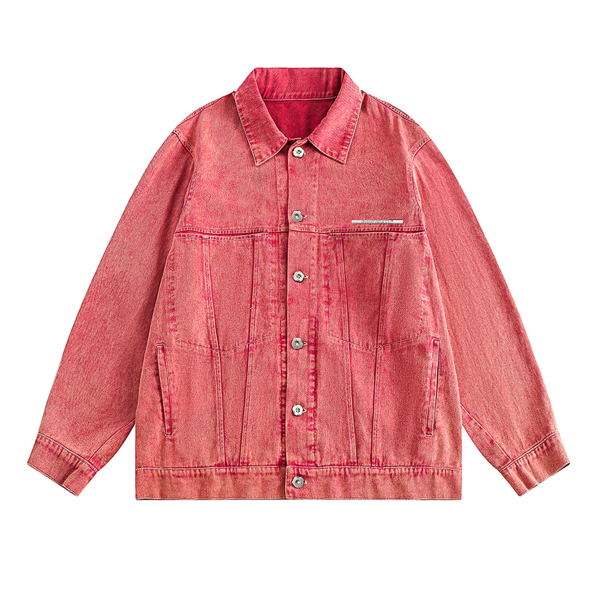 Abstract Embroidered Washed Denim Jacket - enhanced image 6