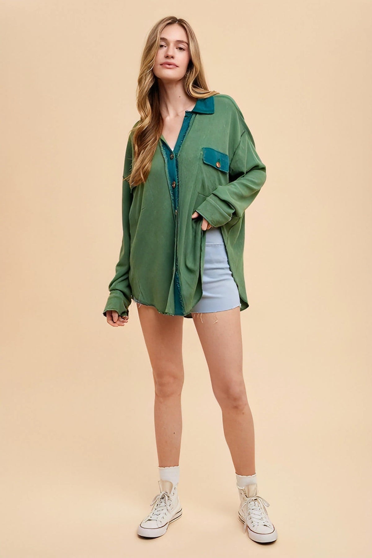 Annie Wear Waffle-Knit Mineral Washed Button Down Shirt - enhanced image 6