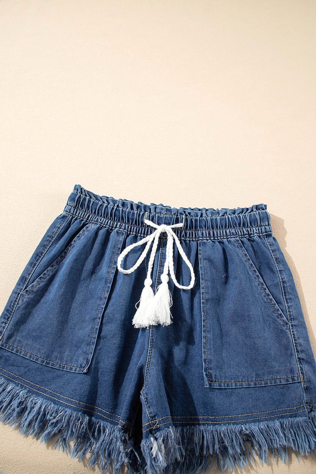 Ashleigh Blue Raw Hem Drawstring High Waist Denim Shorts with Pockets - enhanced image 6
