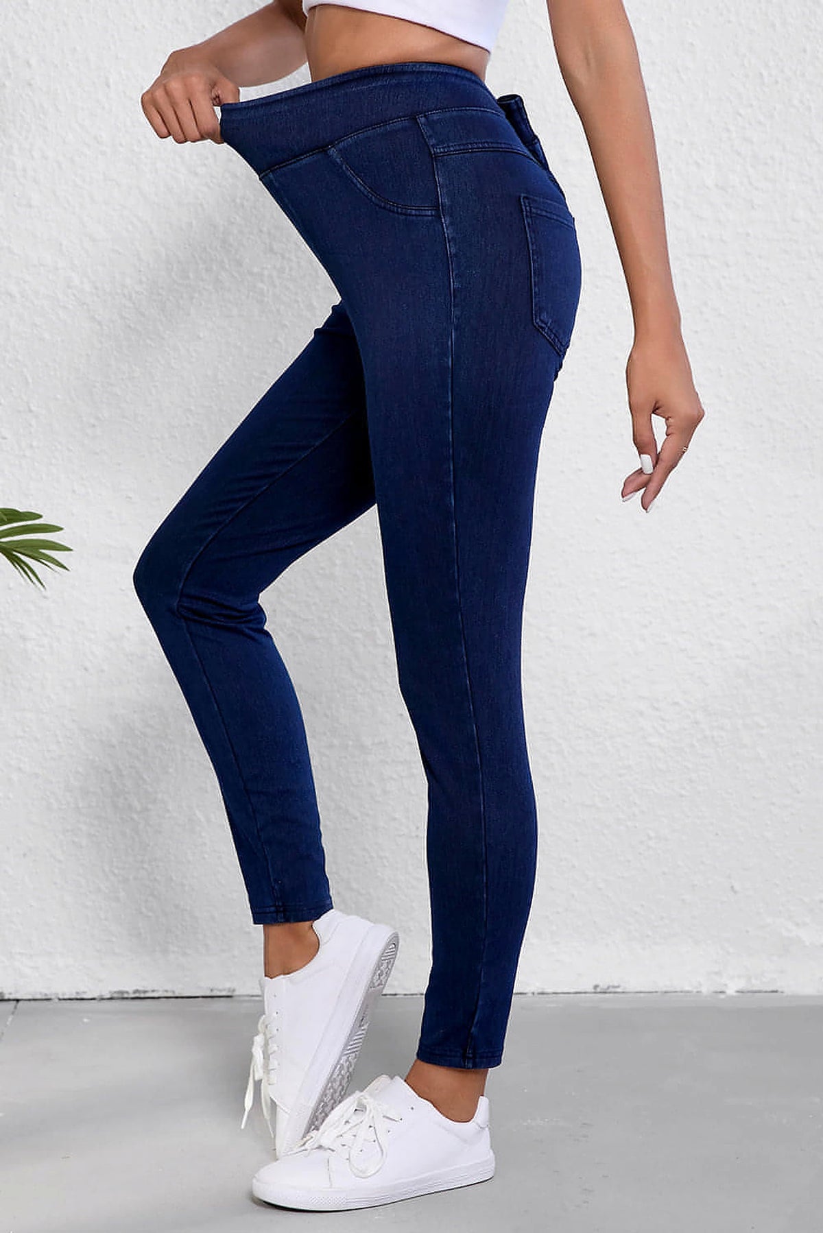 Ashleigh Blue Solid Color High Waist Stretchy Slim Fit Jeggings - enhanced image 6