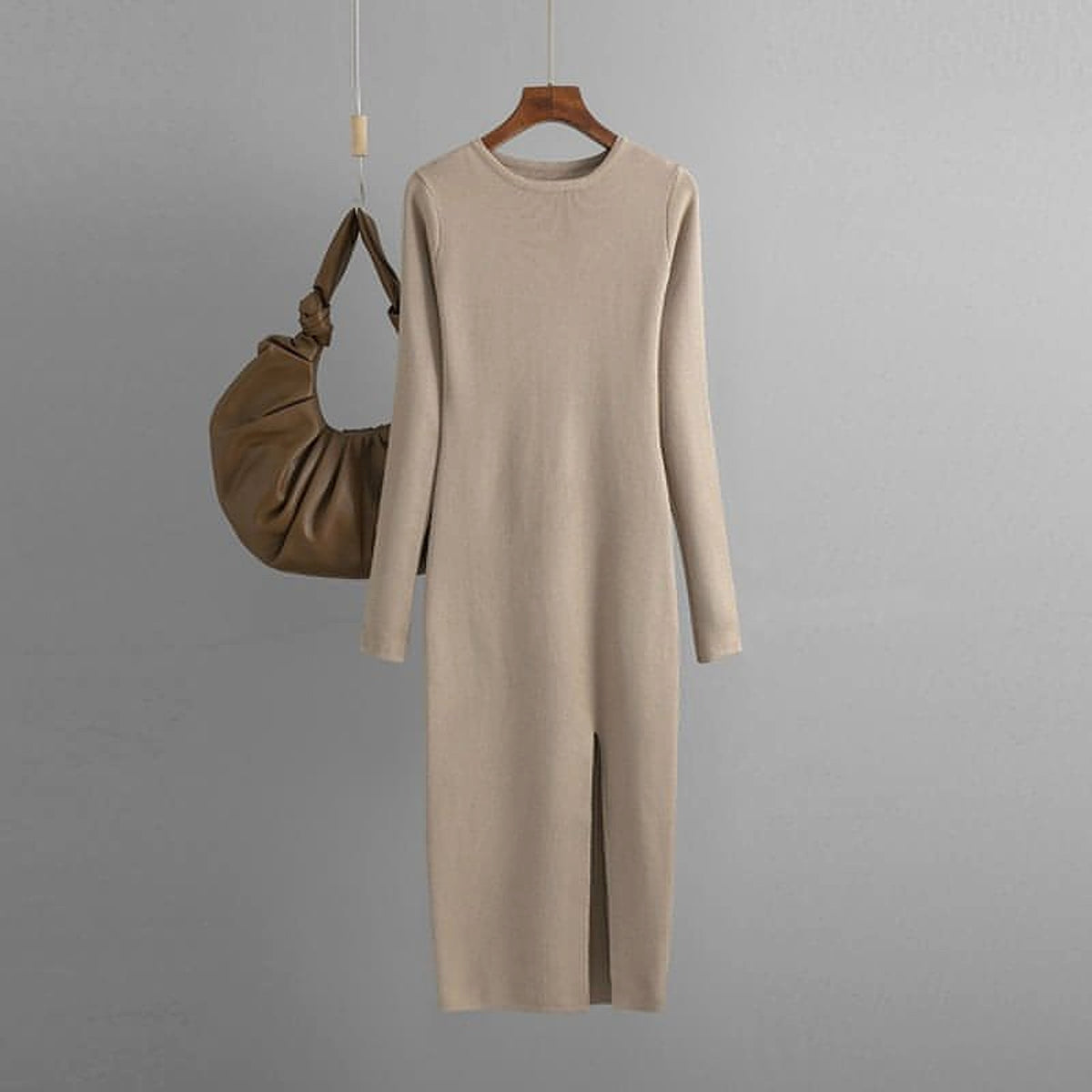 Autumn And Winter Long Sleeve Knitted Backless Round Neck Dress - enhanced image 6