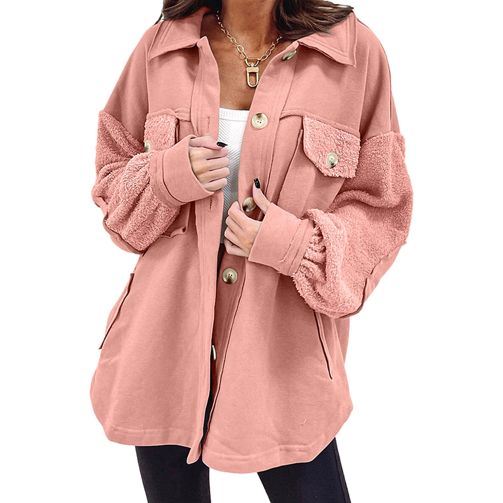Autumn And Winter Plush Splicing Loose Jacket - enhanced image 6