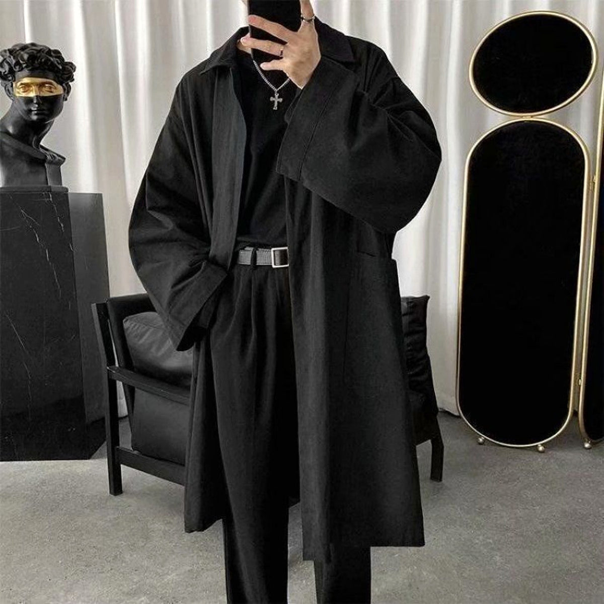 Autumn New Men's Loose Trench Coat Mid-length Coat - enhanced image 6