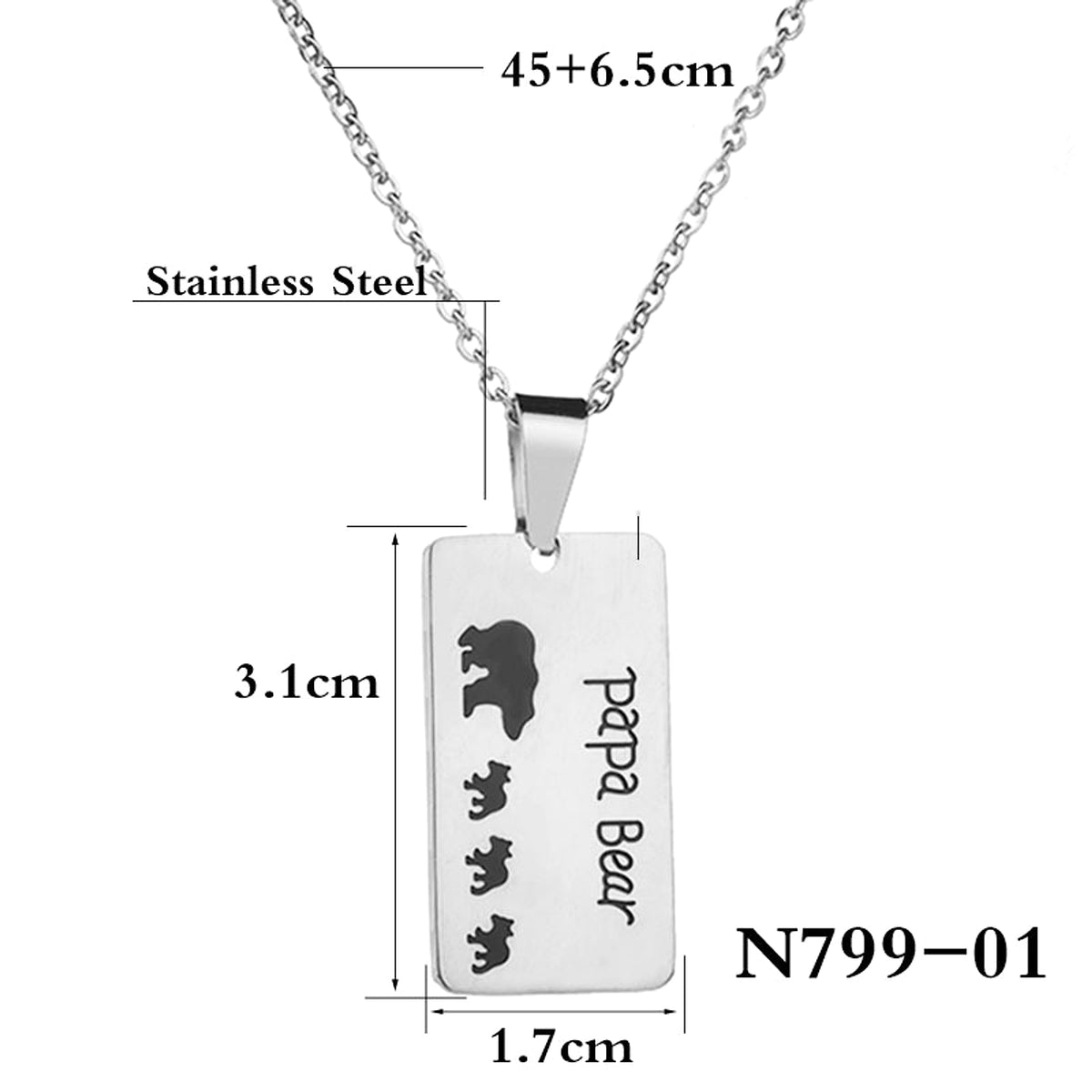 Bear Pendant Stainless Steel Oil Drop Necklace Daddy Necklace - enhanced image 6