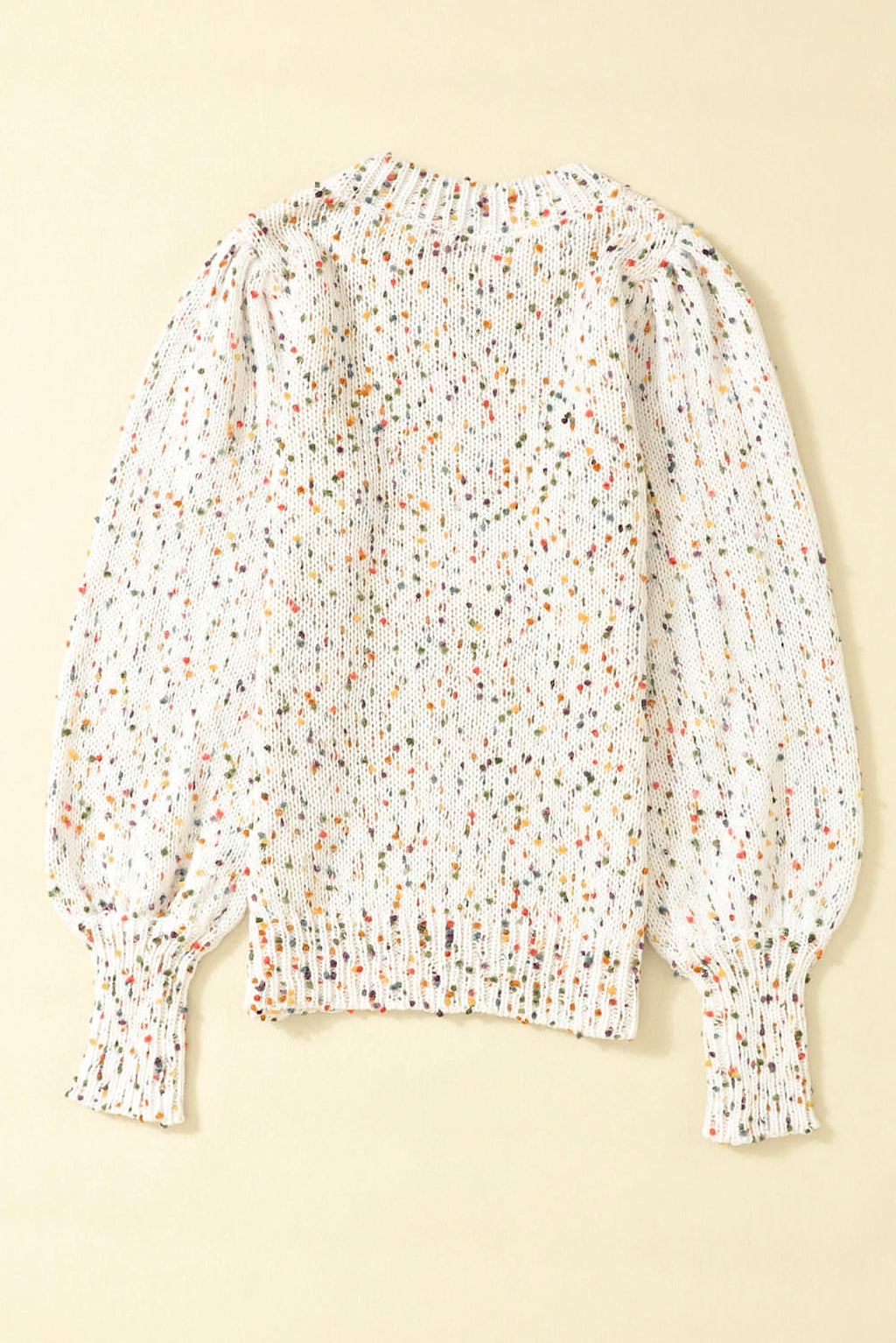 Beige Colorful Confetti Dots Cable Knit Crew Neck Sweater - enhanced image 6