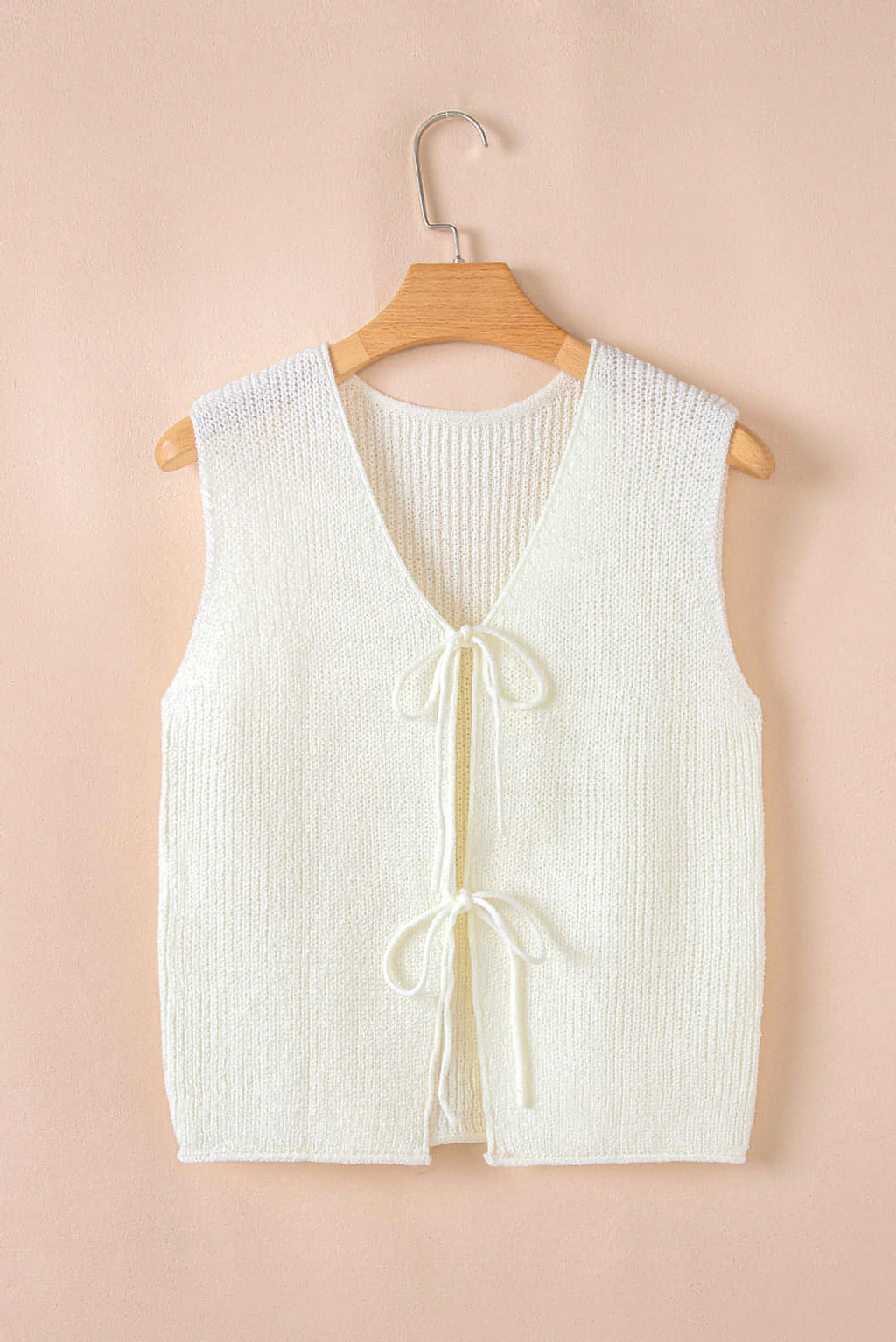 Beige Lace-up Front V Neck Sweater Vest - enhanced image 6