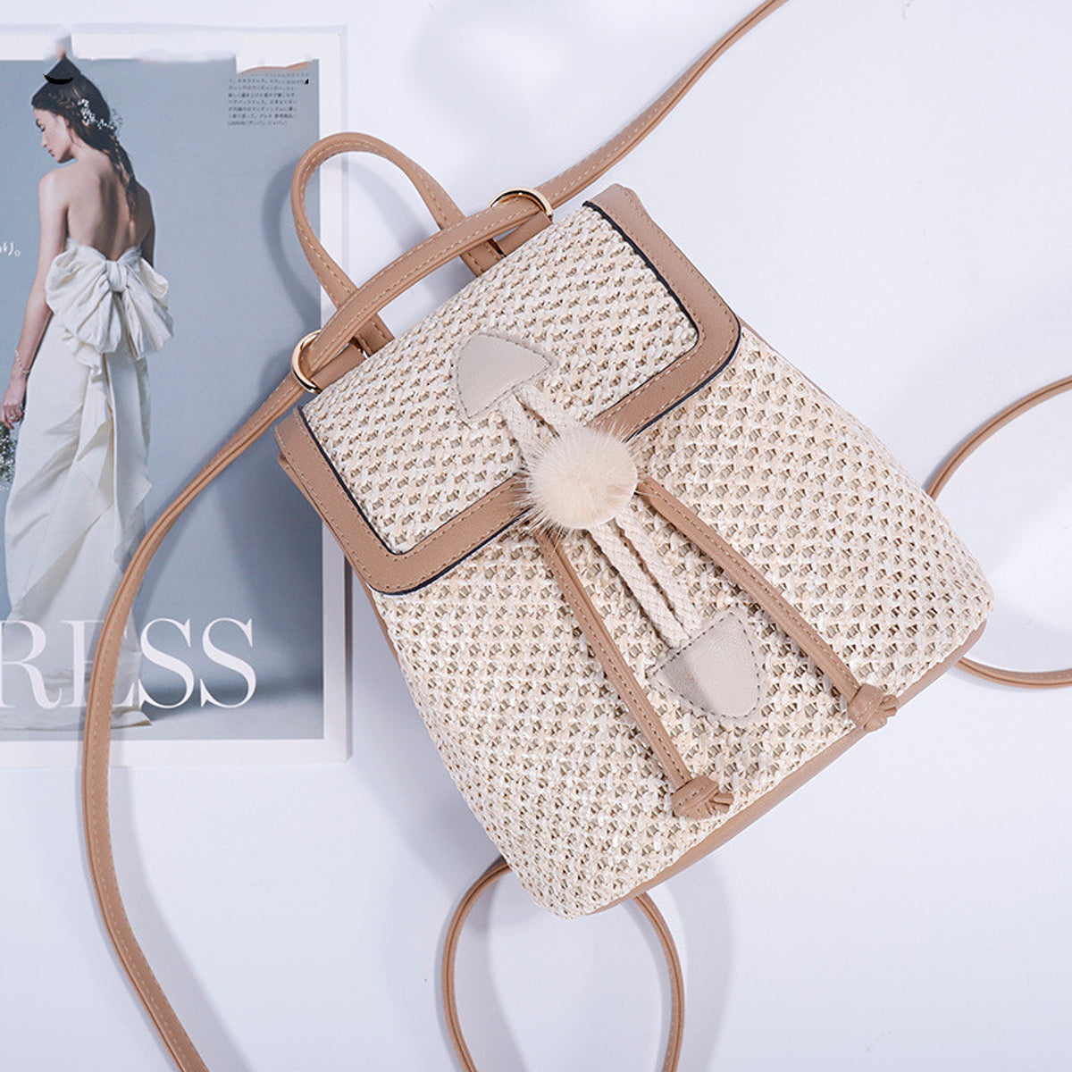 Bellique™ – Woven PU Leather Backpack with Fur Accent - enhanced image 6