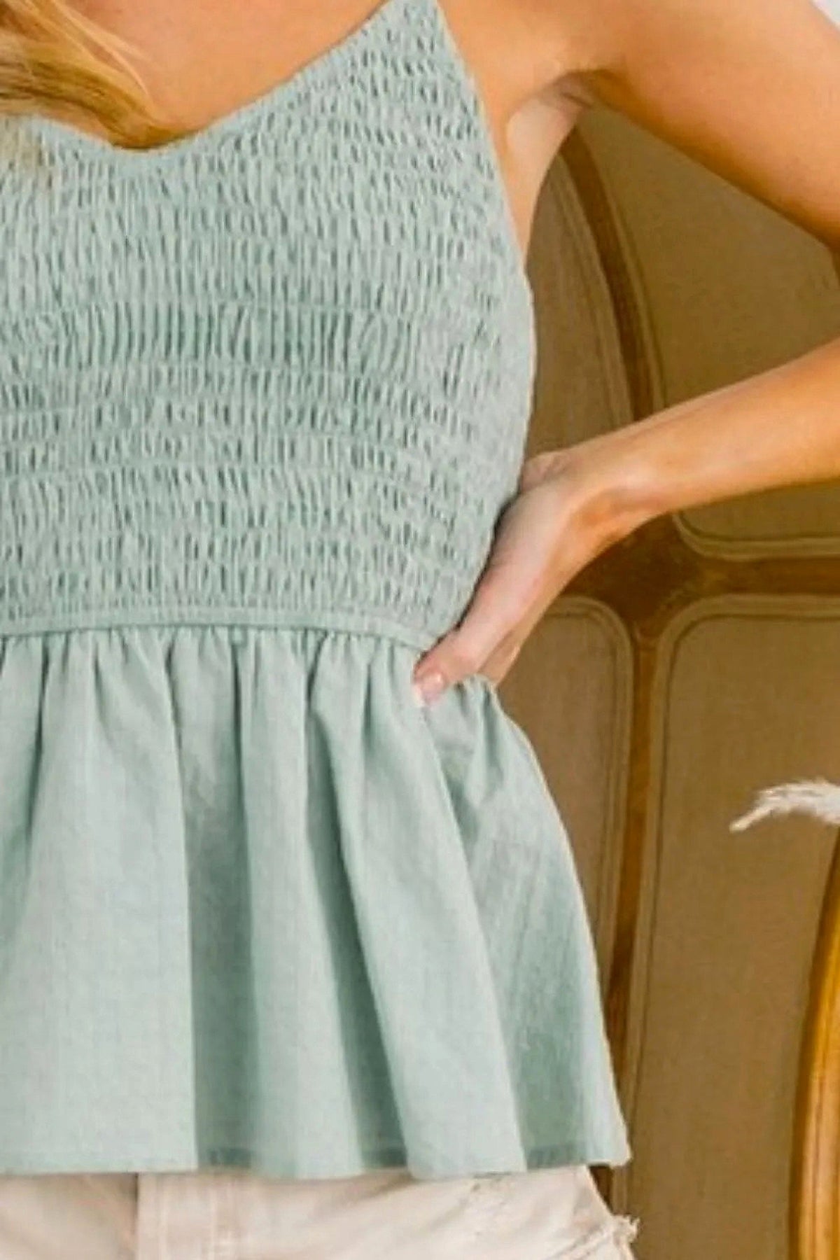 BiBi Eyelet Woven Sleeveless Elasticized Top - enhanced image 6