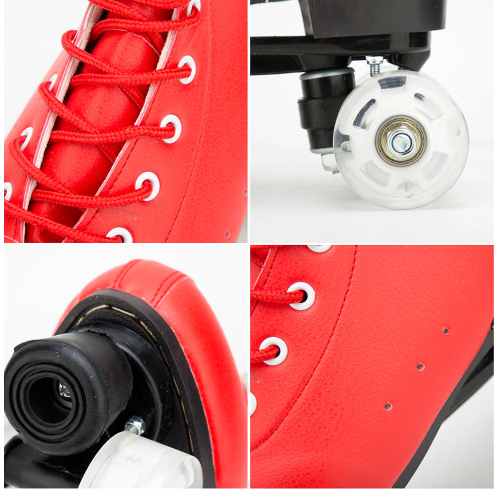 Big Red Cowhide Double Row Skates With Flashing Wheels And Wear Resistant - enhanced image 6