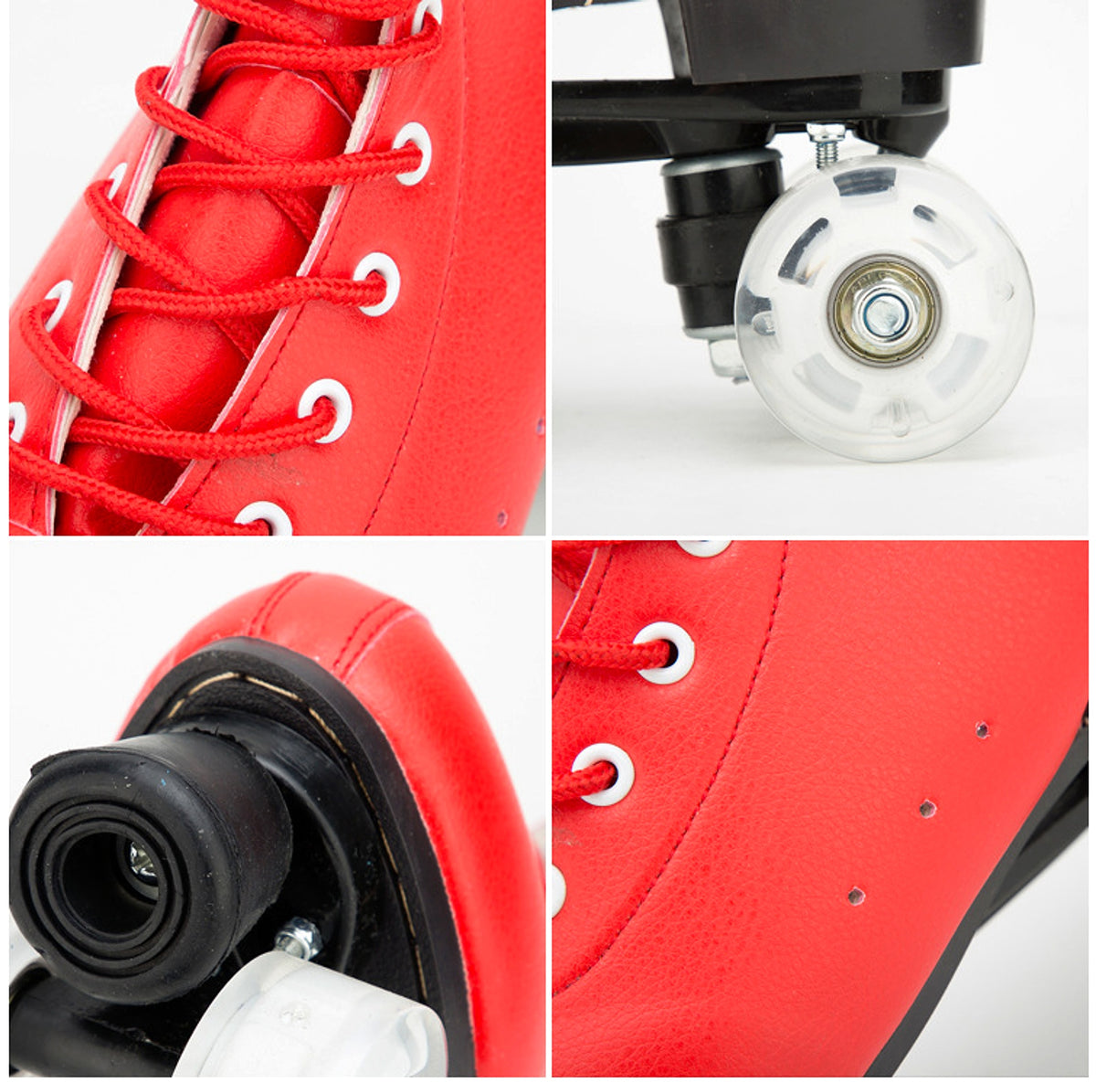 Big Red Cowhide Double Row Skates With Flashing Wheels And Wear Resistant - enhanced image 6