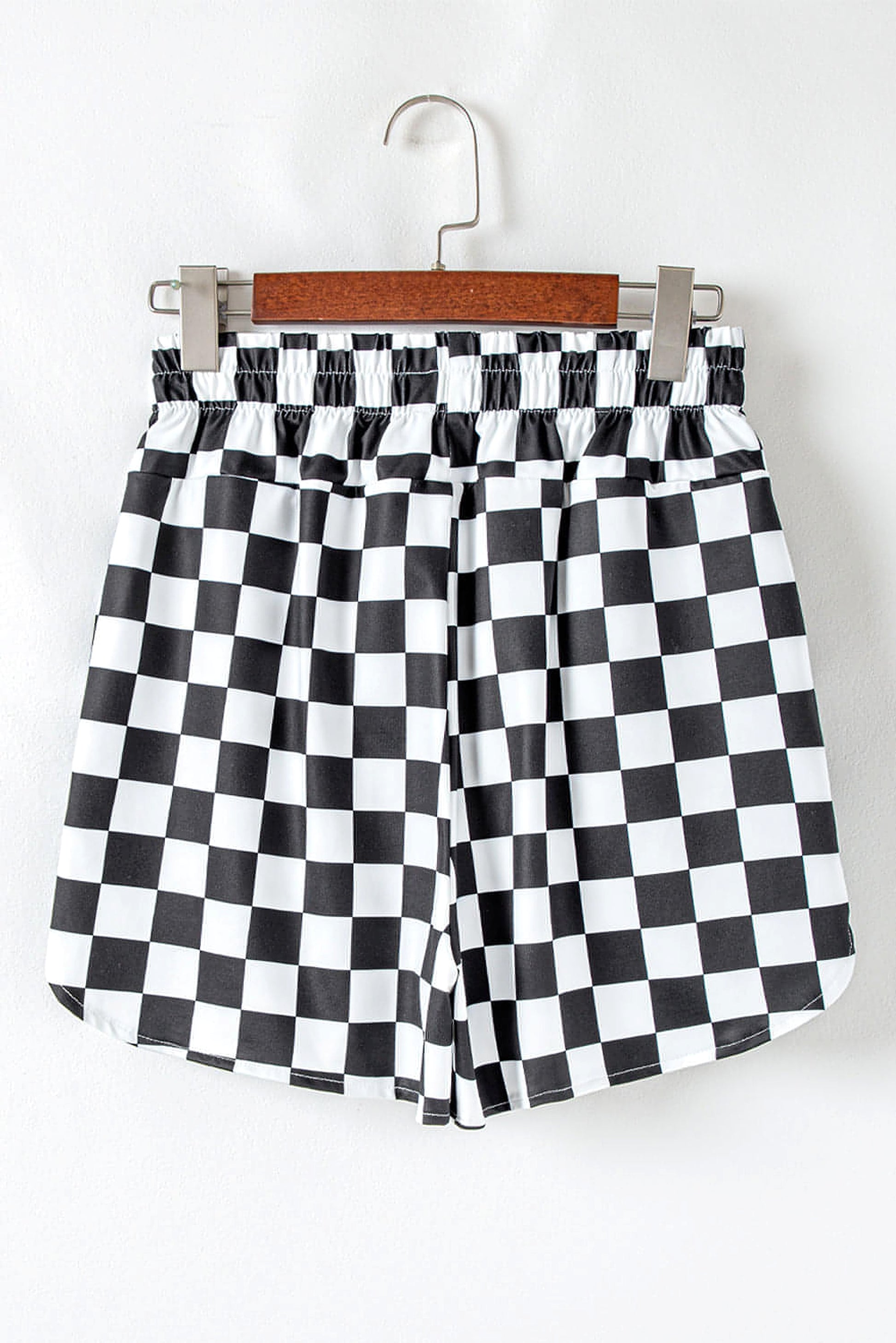 Black Checkered Print High Waist Casual Shorts - enhanced image 6