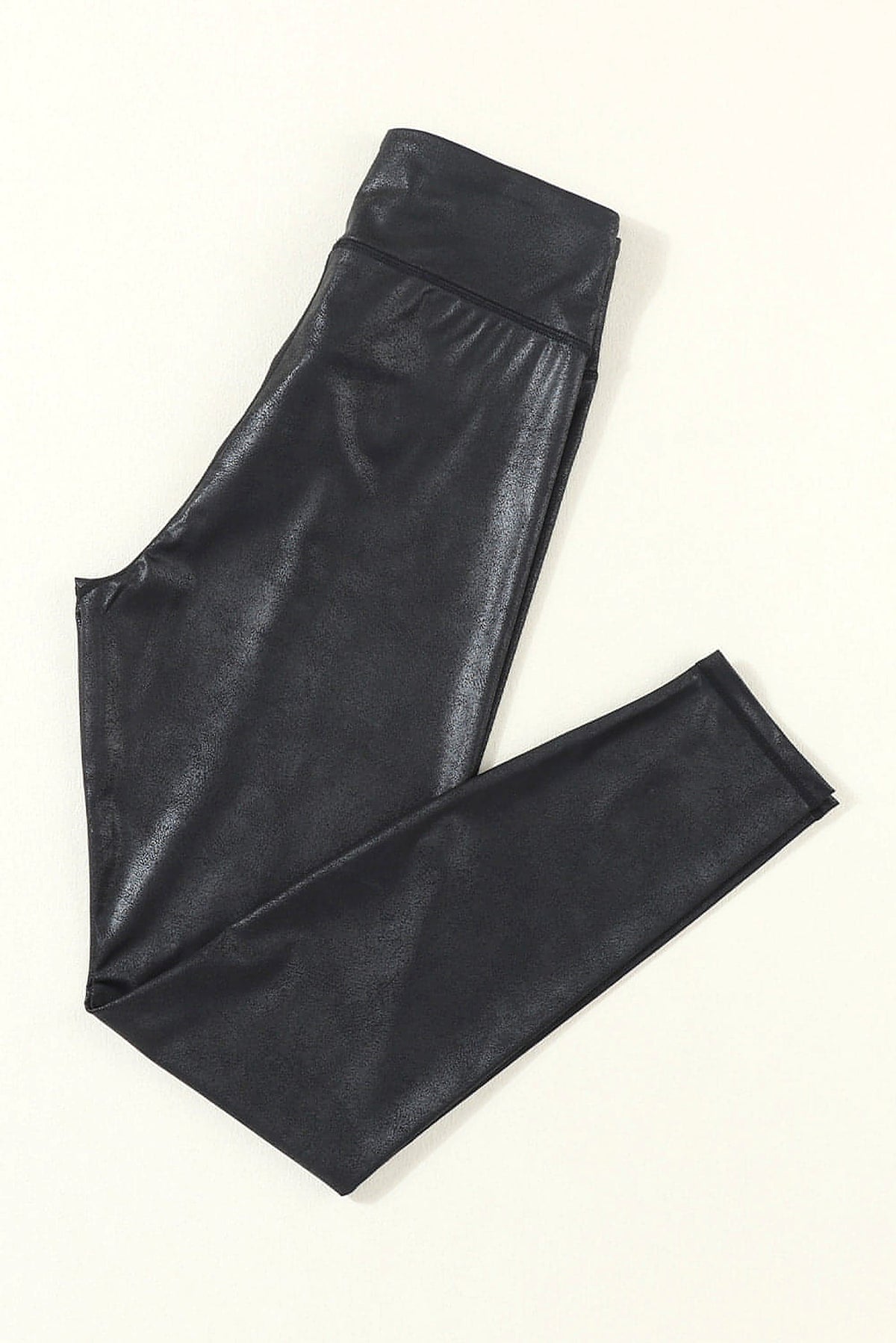 Black Crossed Dip Waist Sleek Leather Leggings - enhanced image 6