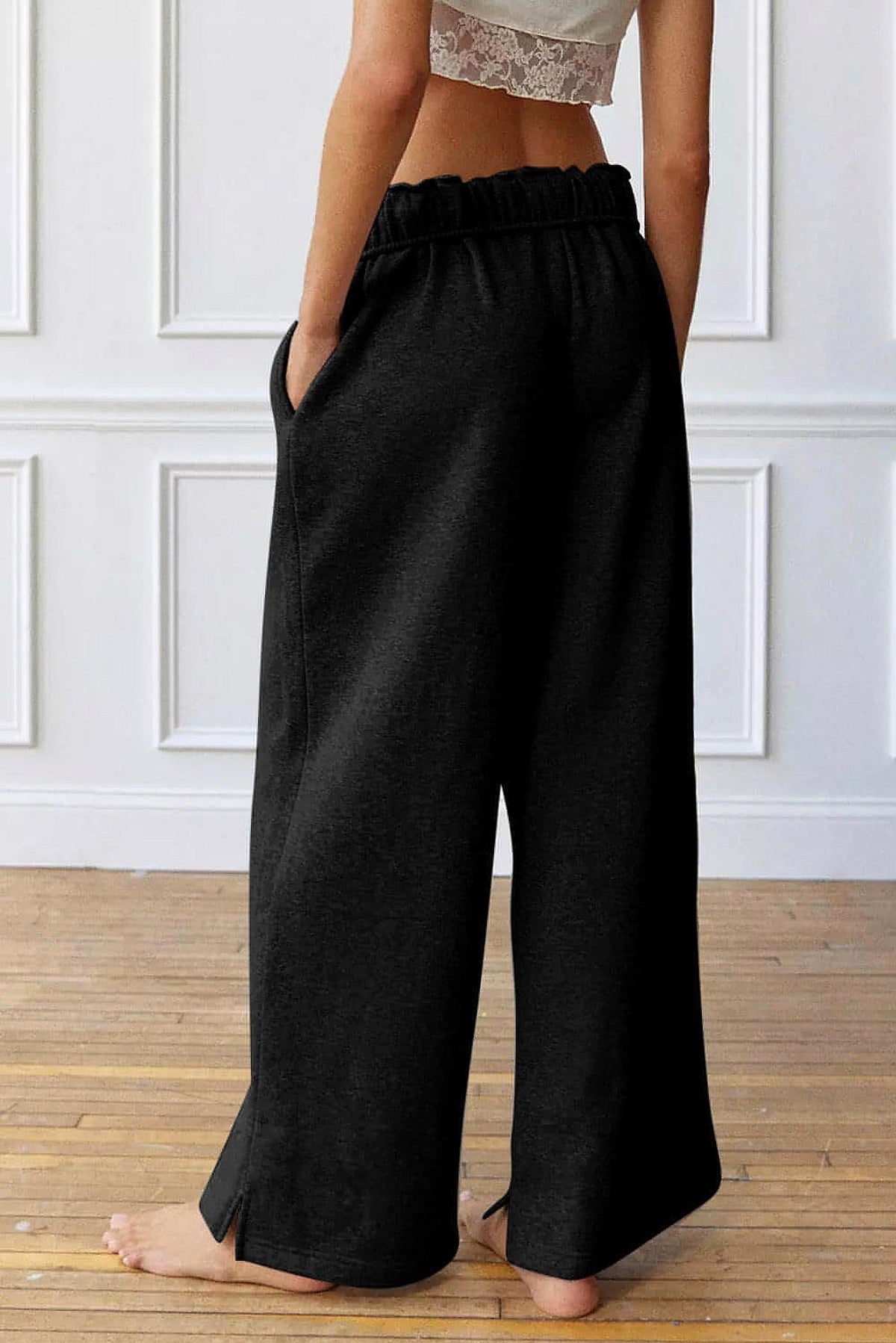 Black Elastic High Waist Drawstring Sweatpants - enhanced image 6
