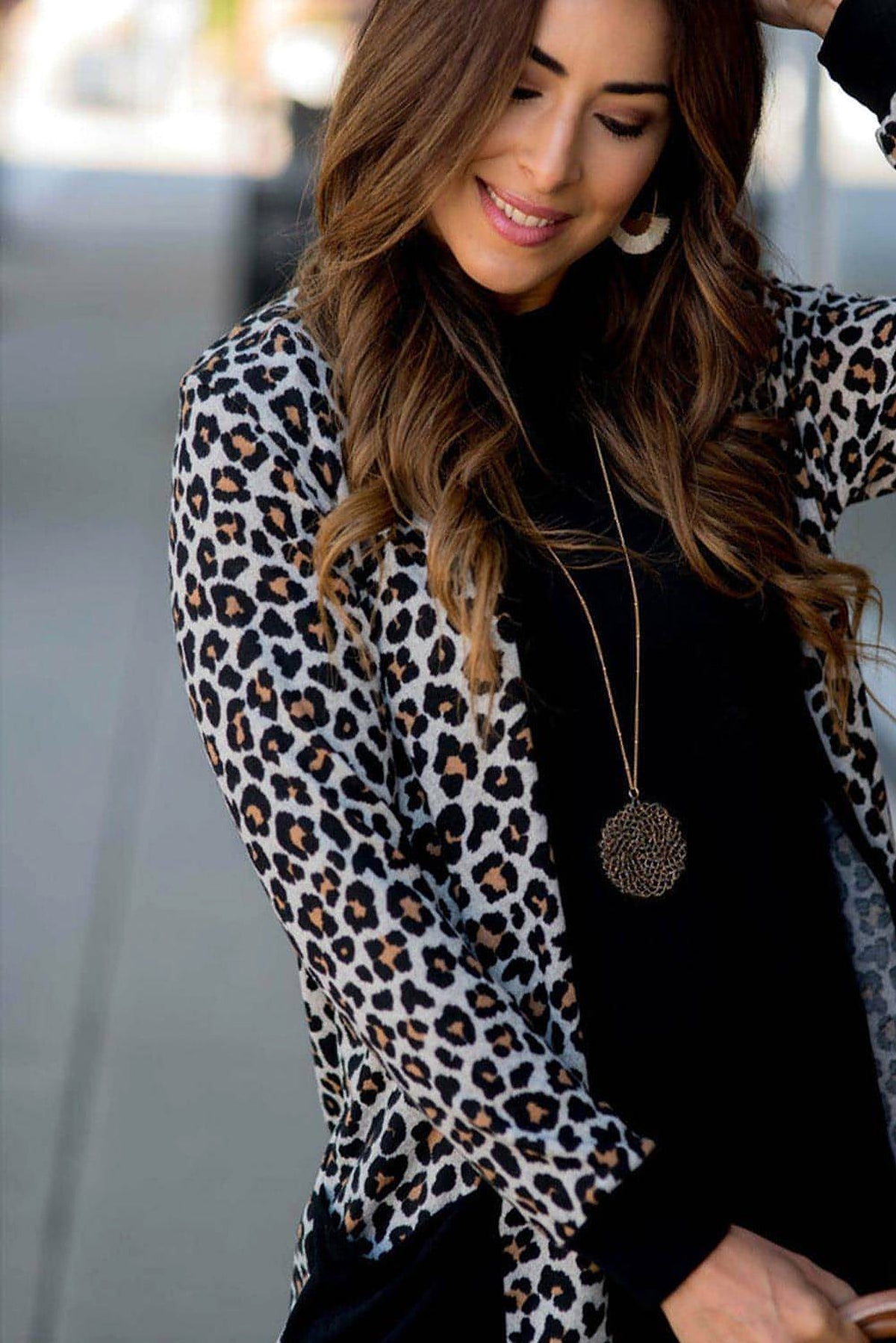 Black Leopard Patched Pocket Open Front Cardigan - enhanced image 6