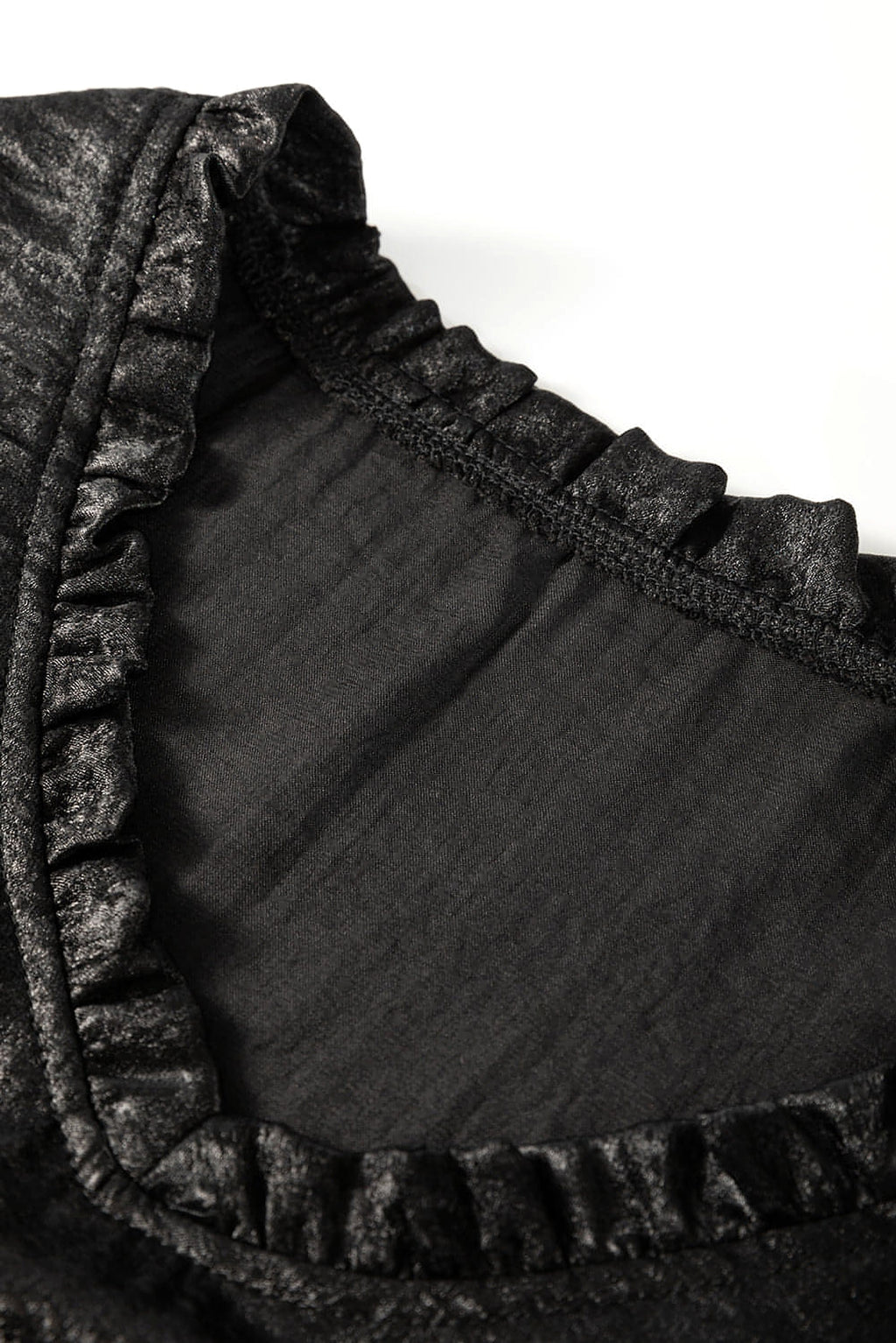 Black Metallic Frilled V Neck Puff Sleeve Babydoll Blouse - enhanced image 6